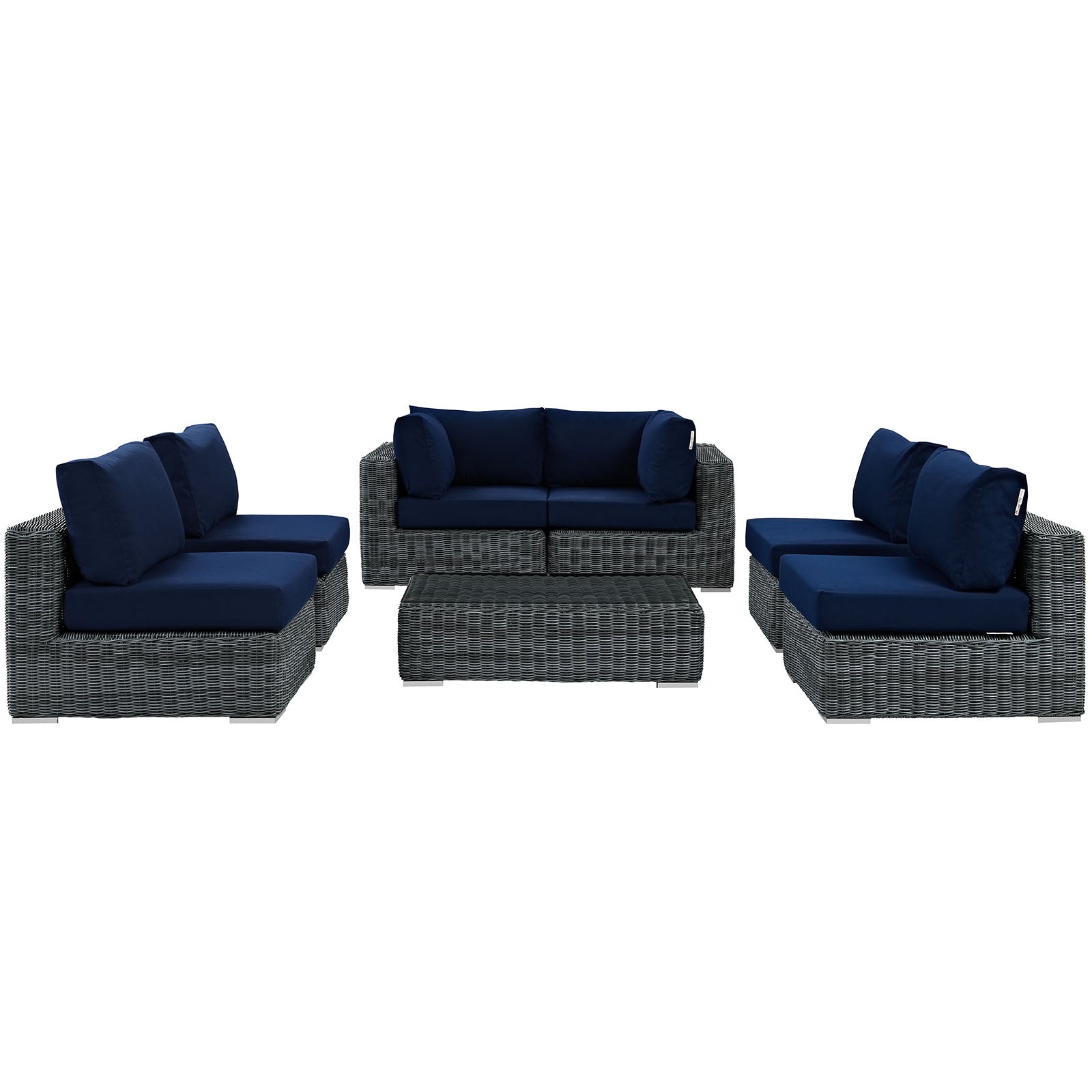 Modway Outdoor Conversation Sets - Summon 7 Piece Outdoor Patio 35 " W Sunbrella Sectional Set Canvas Navy