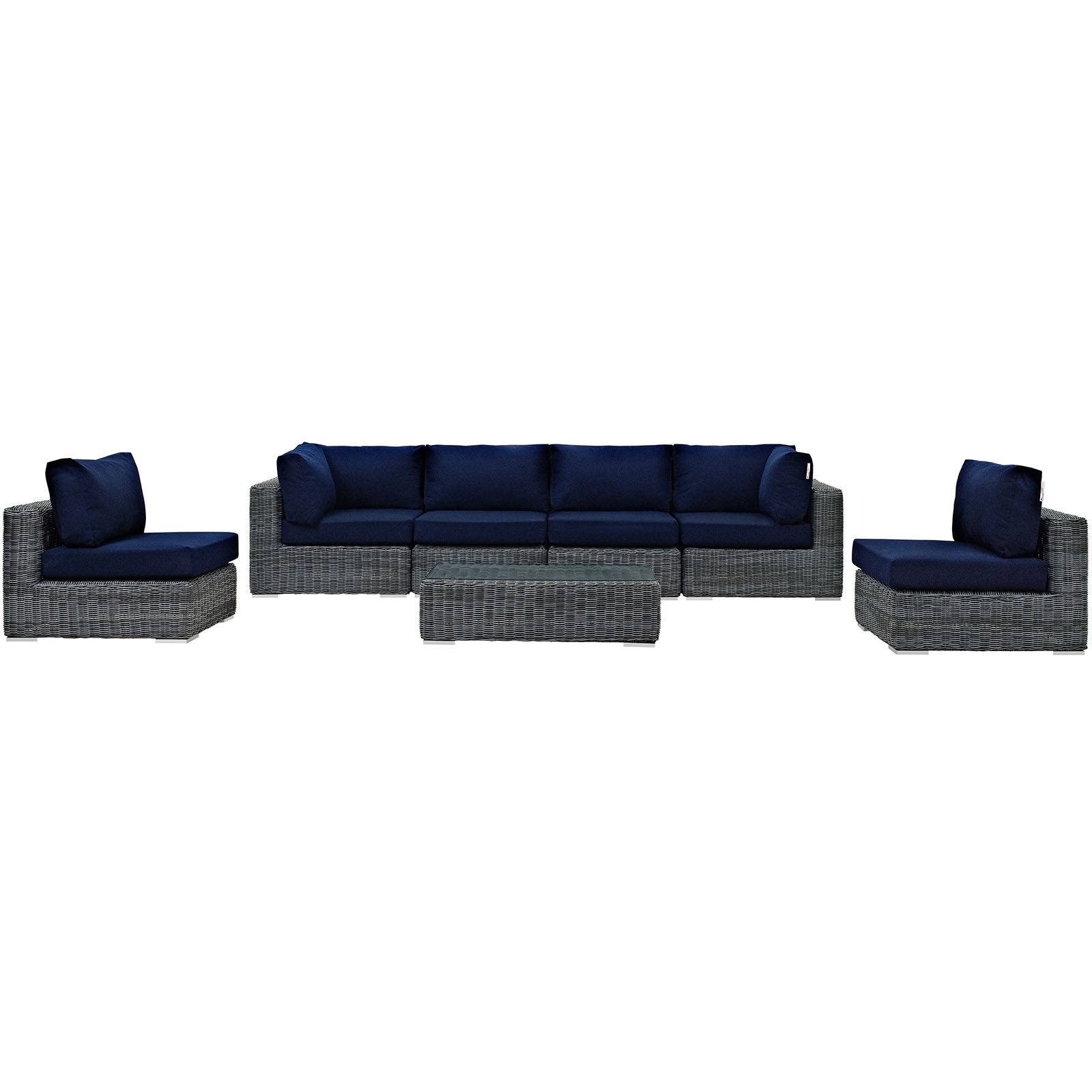 Modway Outdoor Conversation Sets - Summon 7 Piece Outdoor Patio 35 " W Sunbrella Sectional Set Canvas Navy