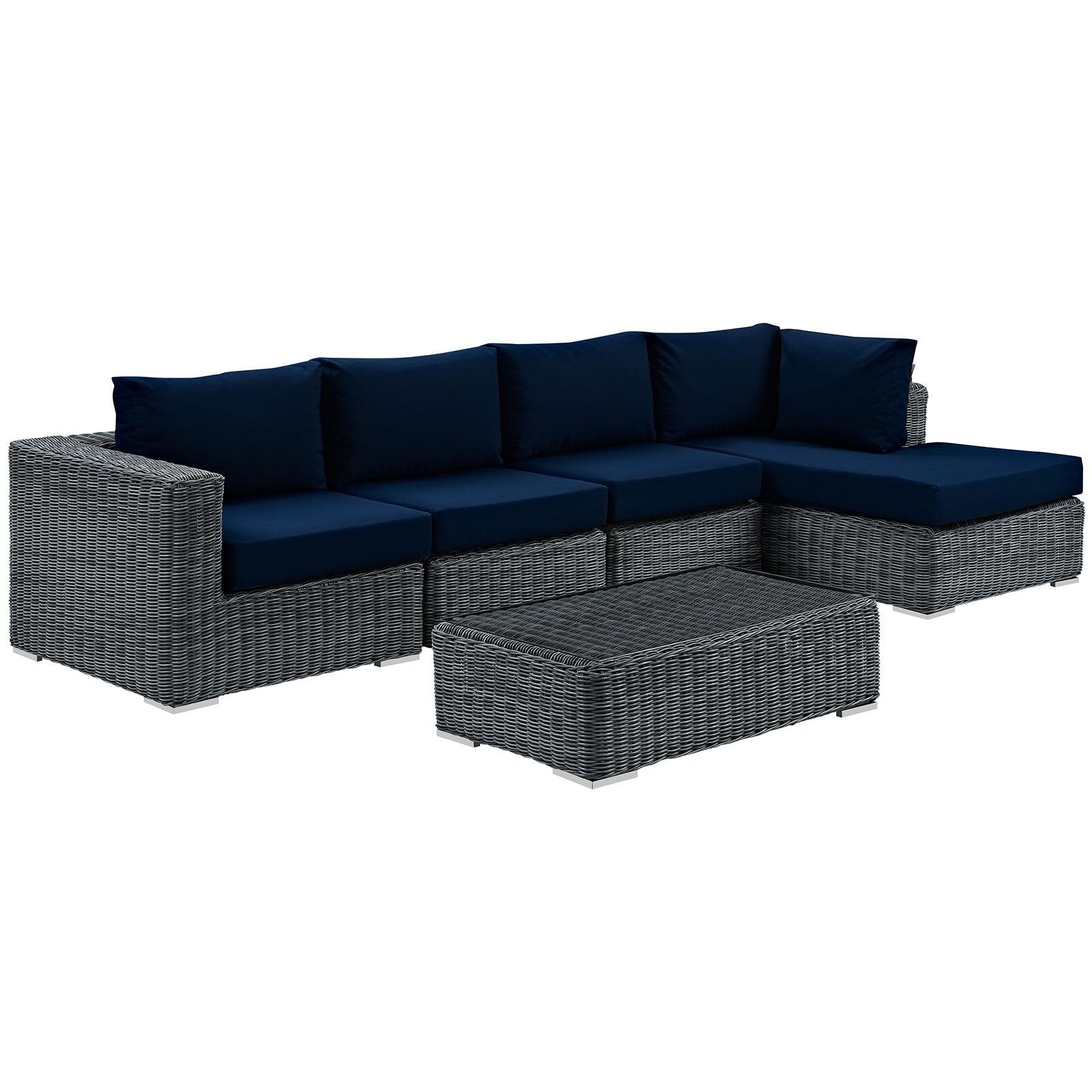 Modway Outdoor Conversation Sets - Summon 5 Piece Outdoor Patio Sectional Set Canvas Navy