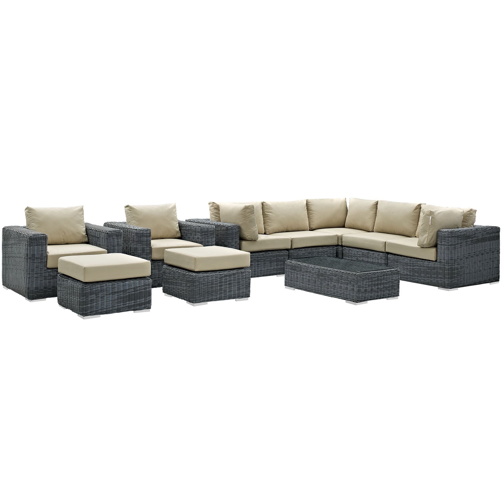 Modway Outdoor Conversation Sets - Summon 10 Piece Outdoor Patio Sunbrella Sectional Set Antique Beige