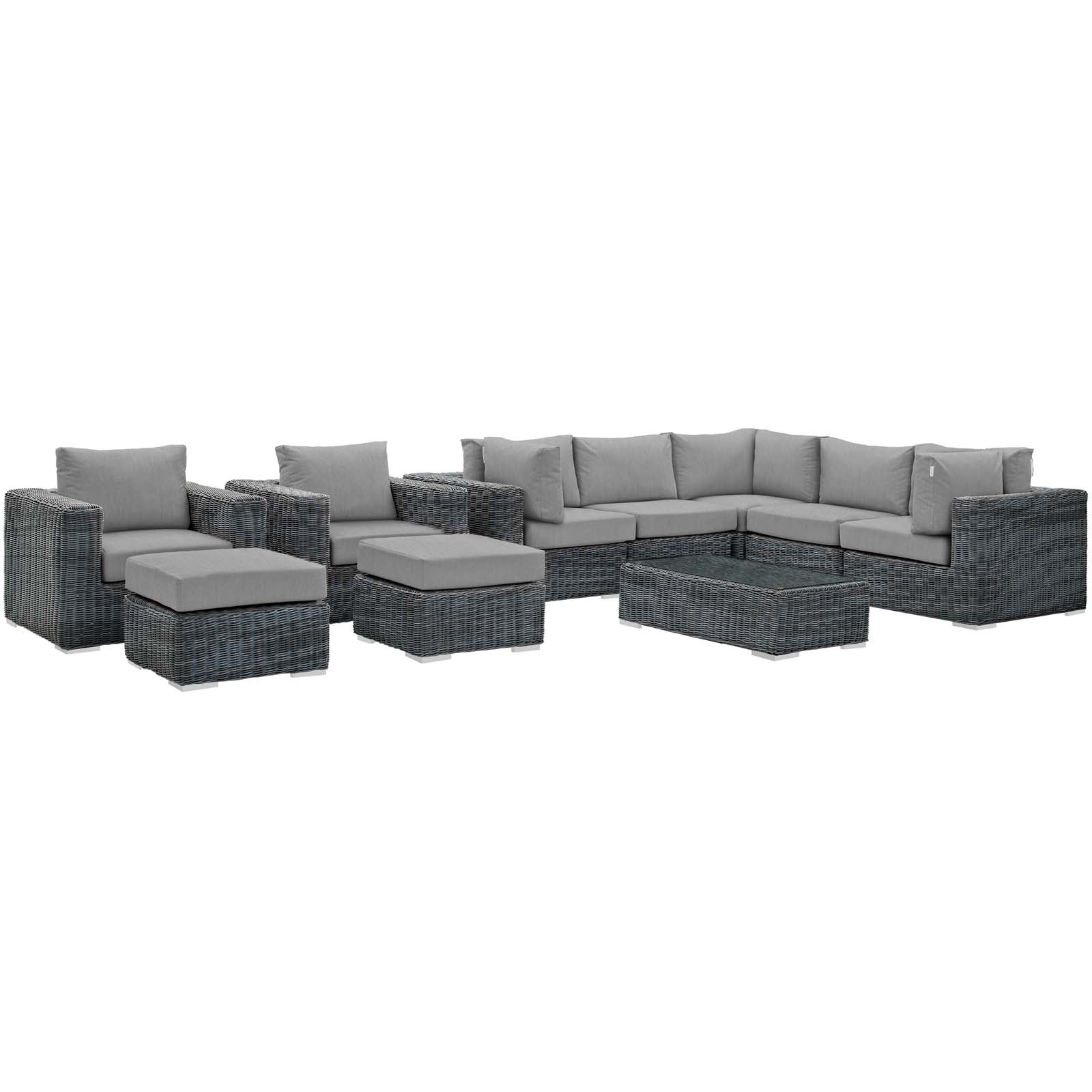 Modway Outdoor Conversation Sets - Summon 10 Piece Outdoor Patio Sunbrella Sectional Set Canvas Gray