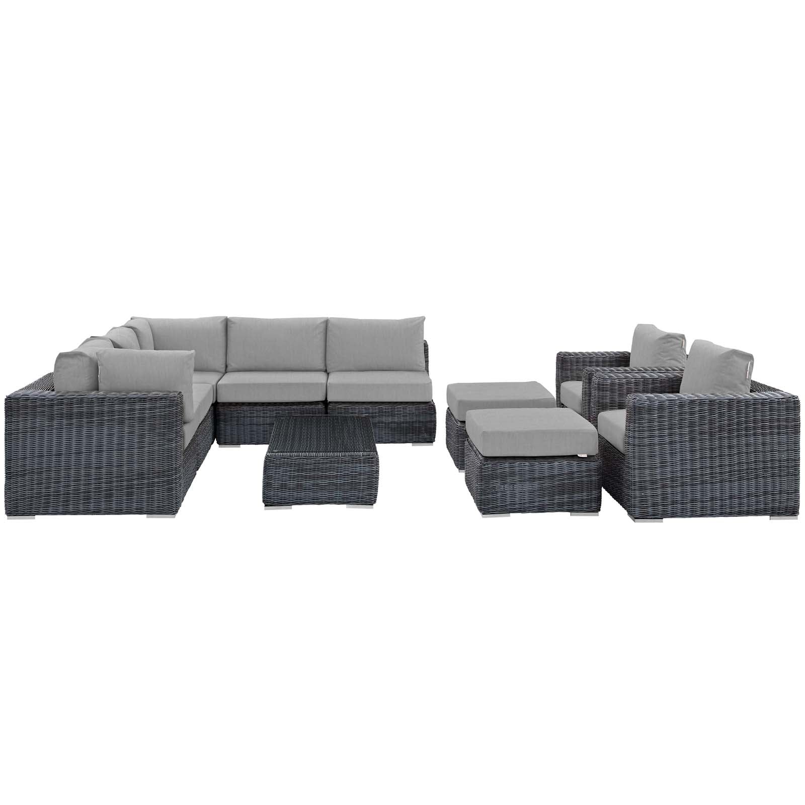 Modway Outdoor Conversation Sets - Summon 10 Piece Outdoor Patio Sunbrella Sectional Set Canvas Gray