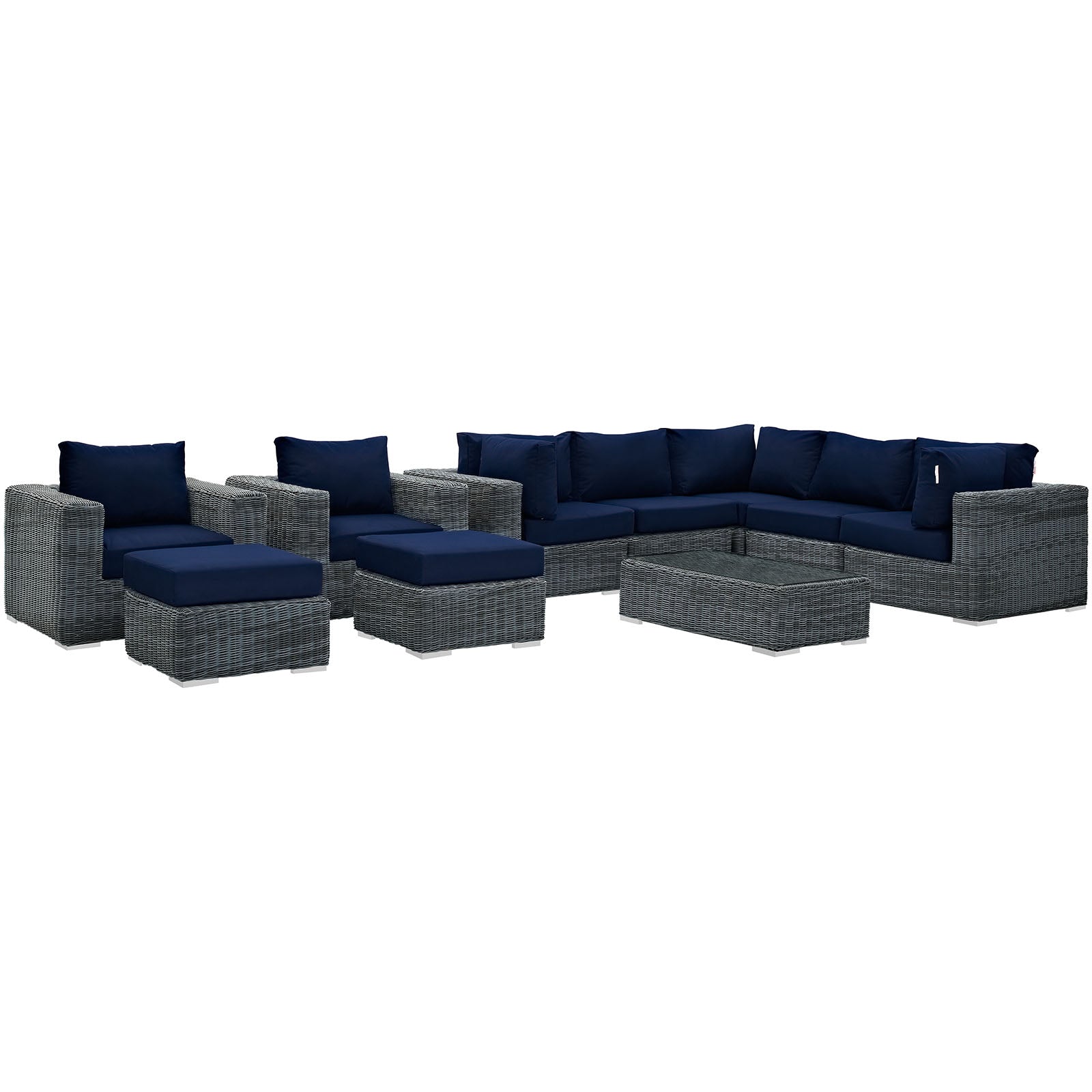 Modway Outdoor Conversation Sets - Summon 10 Piece Outdoor Patio Sunbrella Sectional Set Canvas Navy
