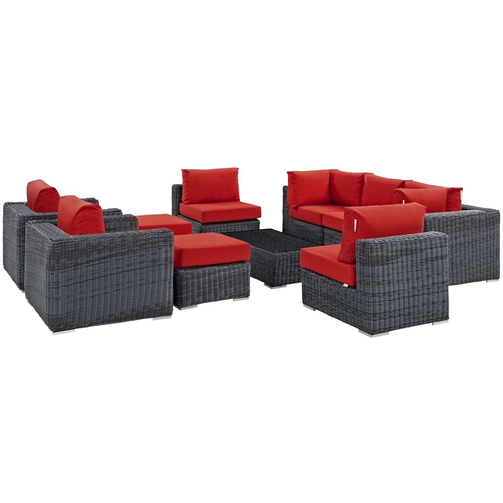 Modway Outdoor Conversation Sets - Summon 10 Piece Outdoor Patio Sunbrella Sectional Set Canvas Red