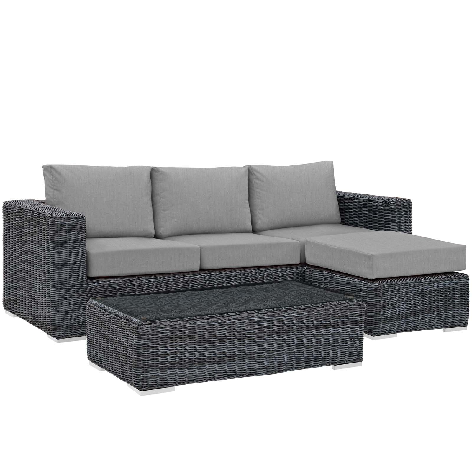 Modway Outdoor Conversation Sets - Summon 3 Piece Outdoor Patio Sunbrella Sectional Set Gray