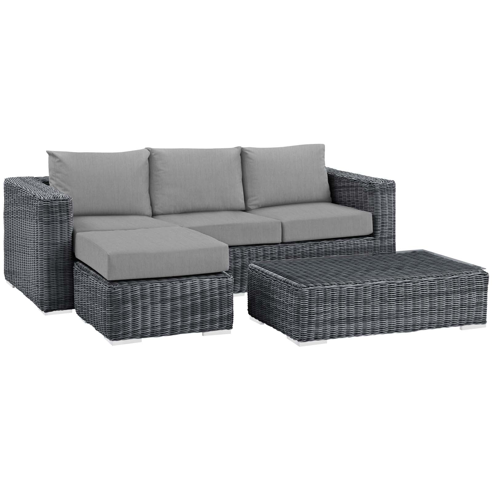 Modway Outdoor Conversation Sets - Summon 3 Piece Outdoor Patio Sunbrella Sectional Set Gray