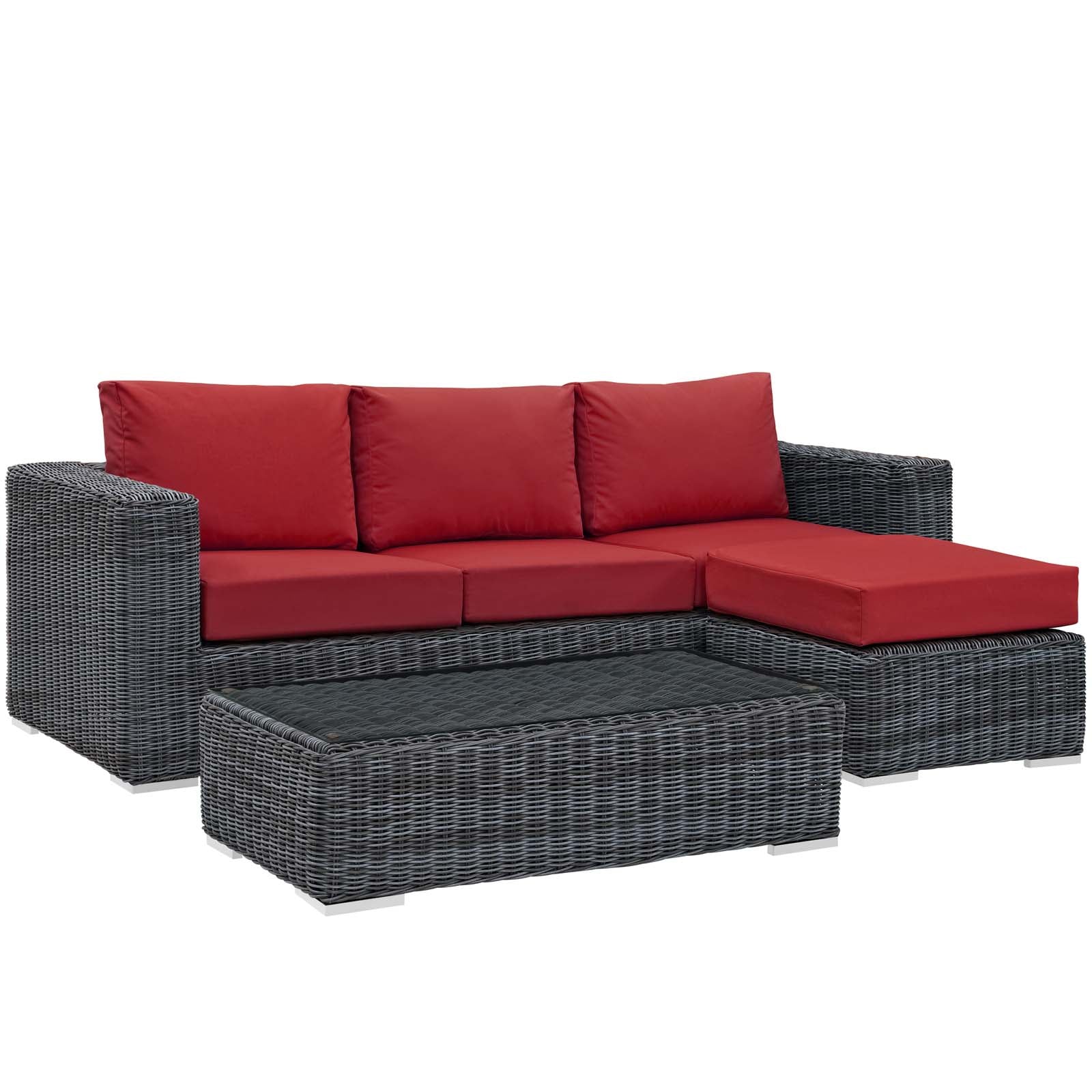 Modway Outdoor Conversation Sets - Summon 3 Piece Outdoor Patio Sunbrella Sectional Set Red