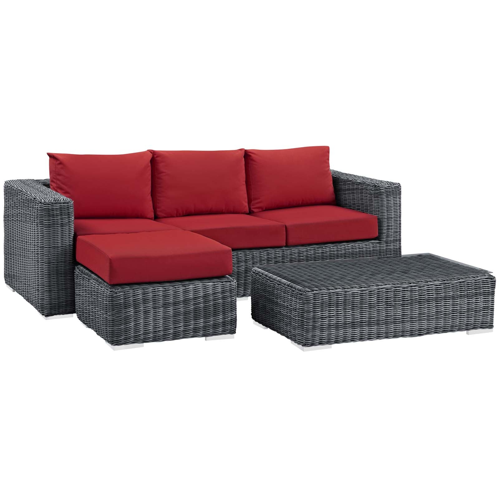 Modway Outdoor Conversation Sets - Summon 3 Piece Outdoor Patio Sunbrella Sectional Set Red