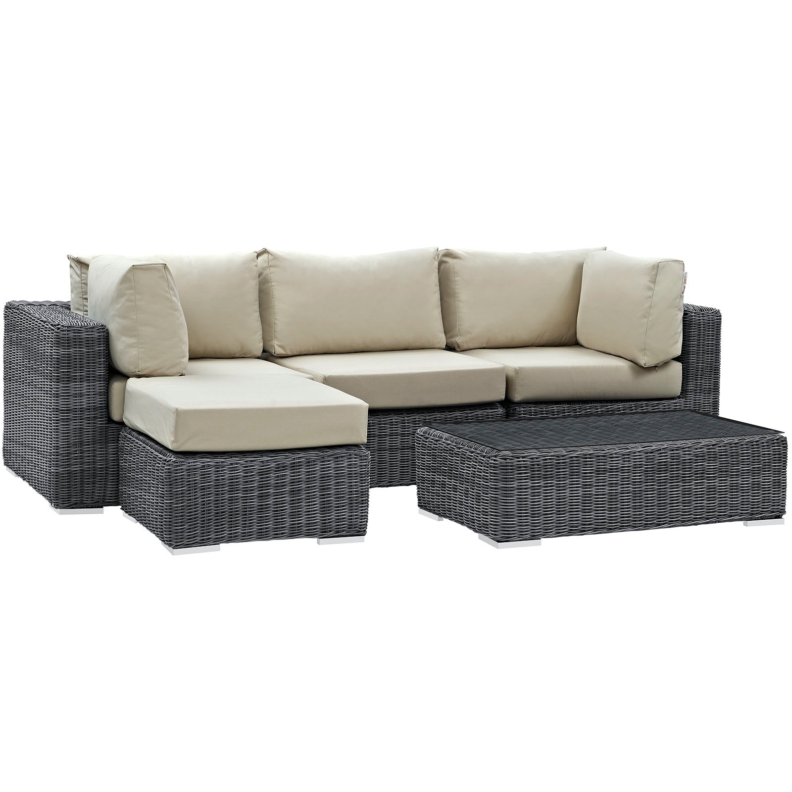 Modway Outdoor Conversation Sets - Summon 5 Piece Outdoor Patio Sectional Set Canvas Beige