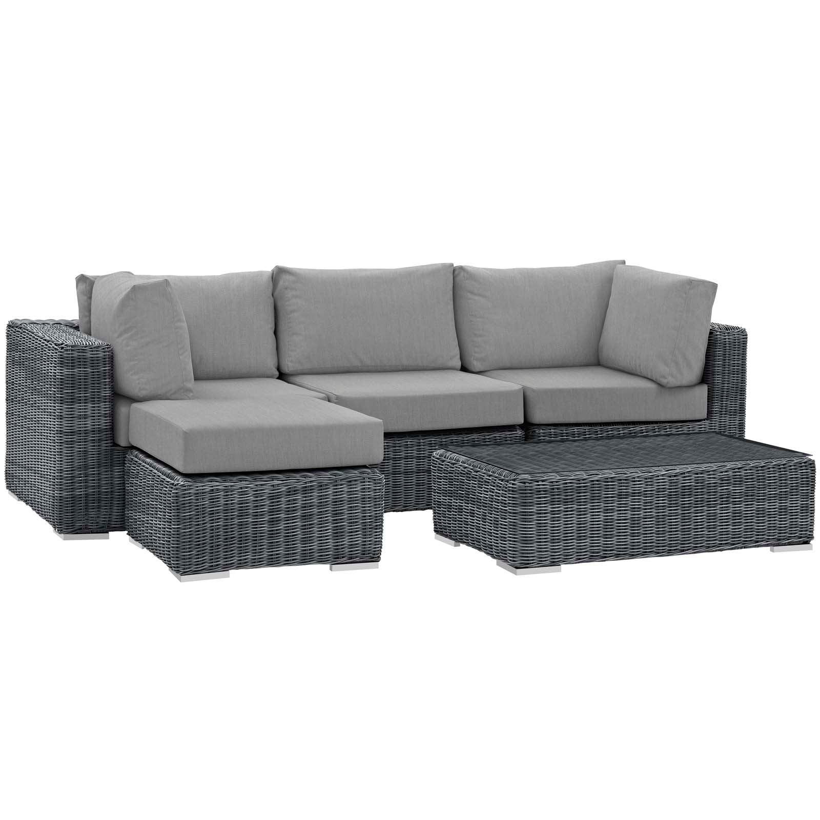 Modway Outdoor Conversation Sets - Summon 5 Piece Outdoor Patio Sunbrella Sectional Set Canvas Gray