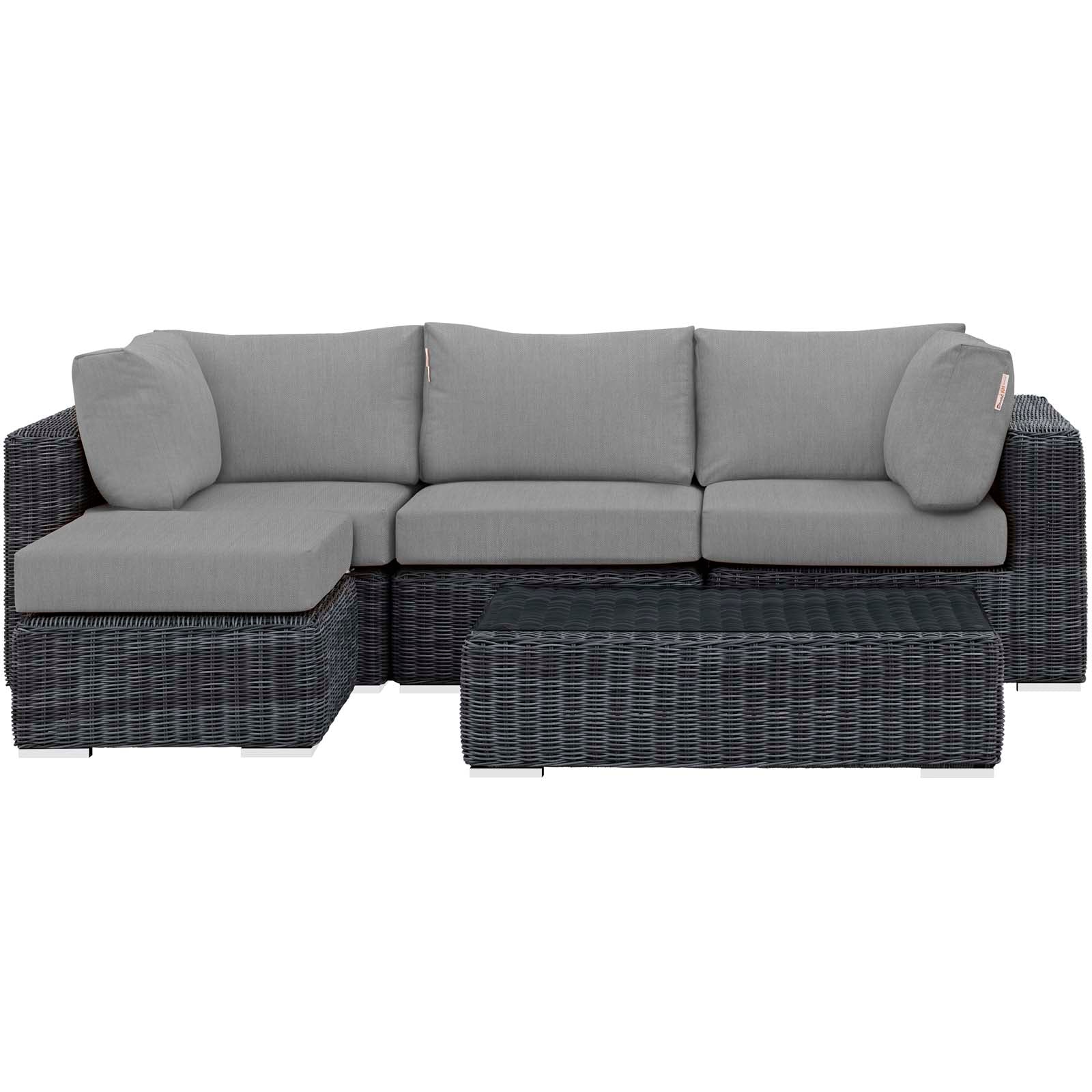 Modway Outdoor Conversation Sets - Summon 5 Piece Outdoor Patio Sunbrella Sectional Set Canvas Gray