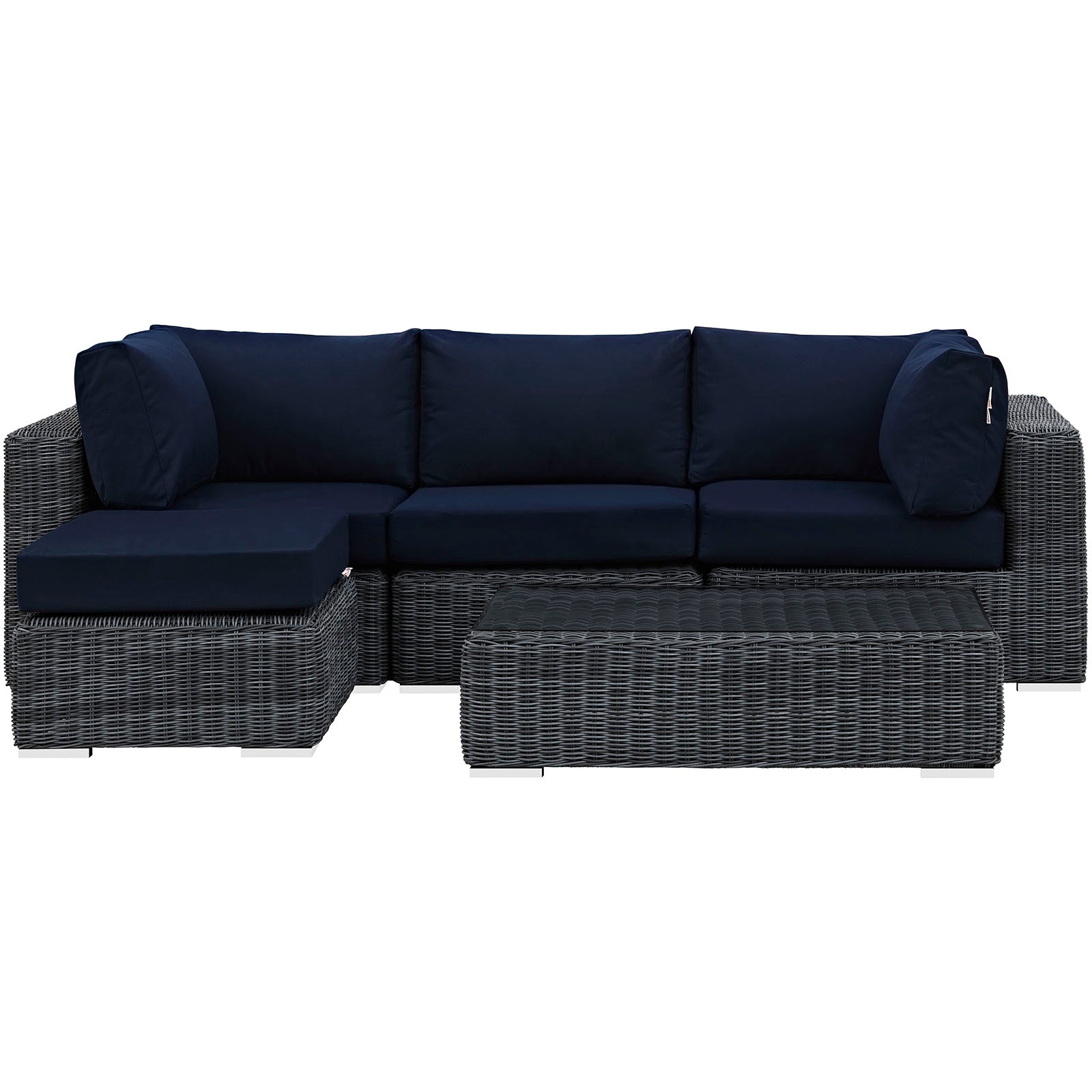 Modway Outdoor Conversation Sets - Summon 5 Piece Outdoor Patio Sunbrella Sectional Set Canvas Navy