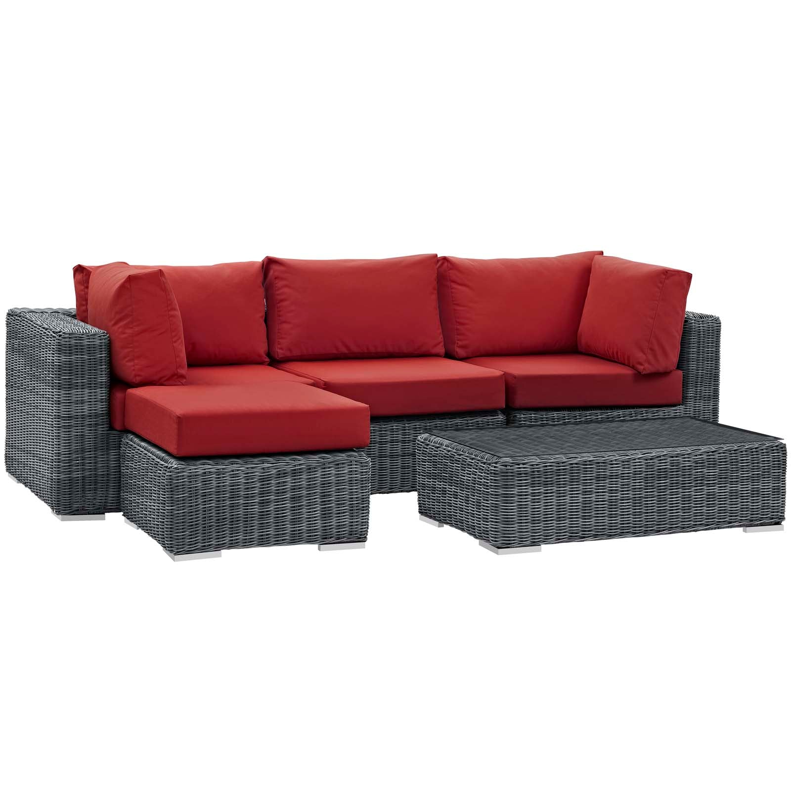 Modway Outdoor Conversation Sets - Summon 5-Piece Outdoor Patio Sunbrella Sectional Set Canvas Red