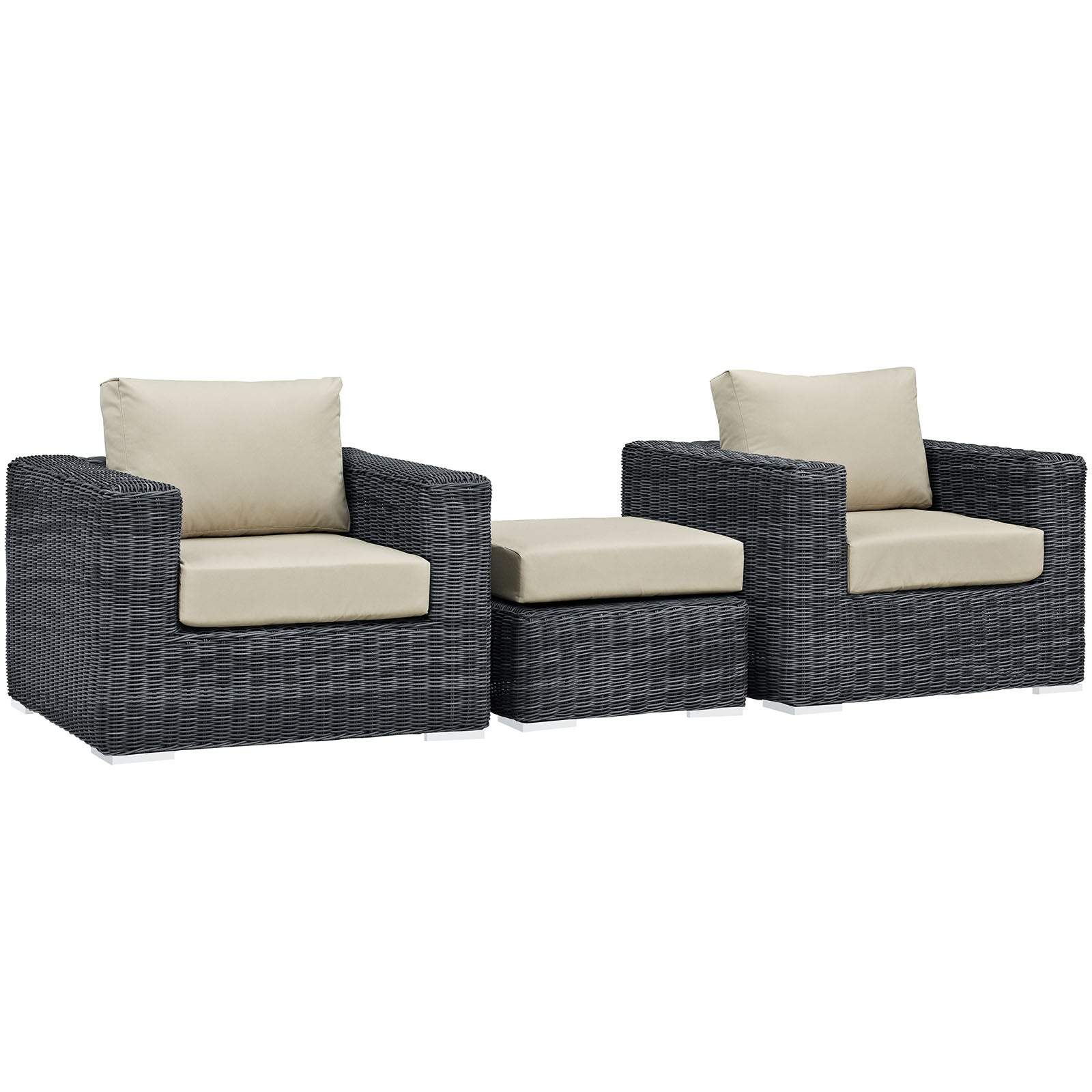 Modway Outdoor Conversation Sets - Summon 3 Piece Outdoor Patio Sectional Set Canvas Antique Beige 113"