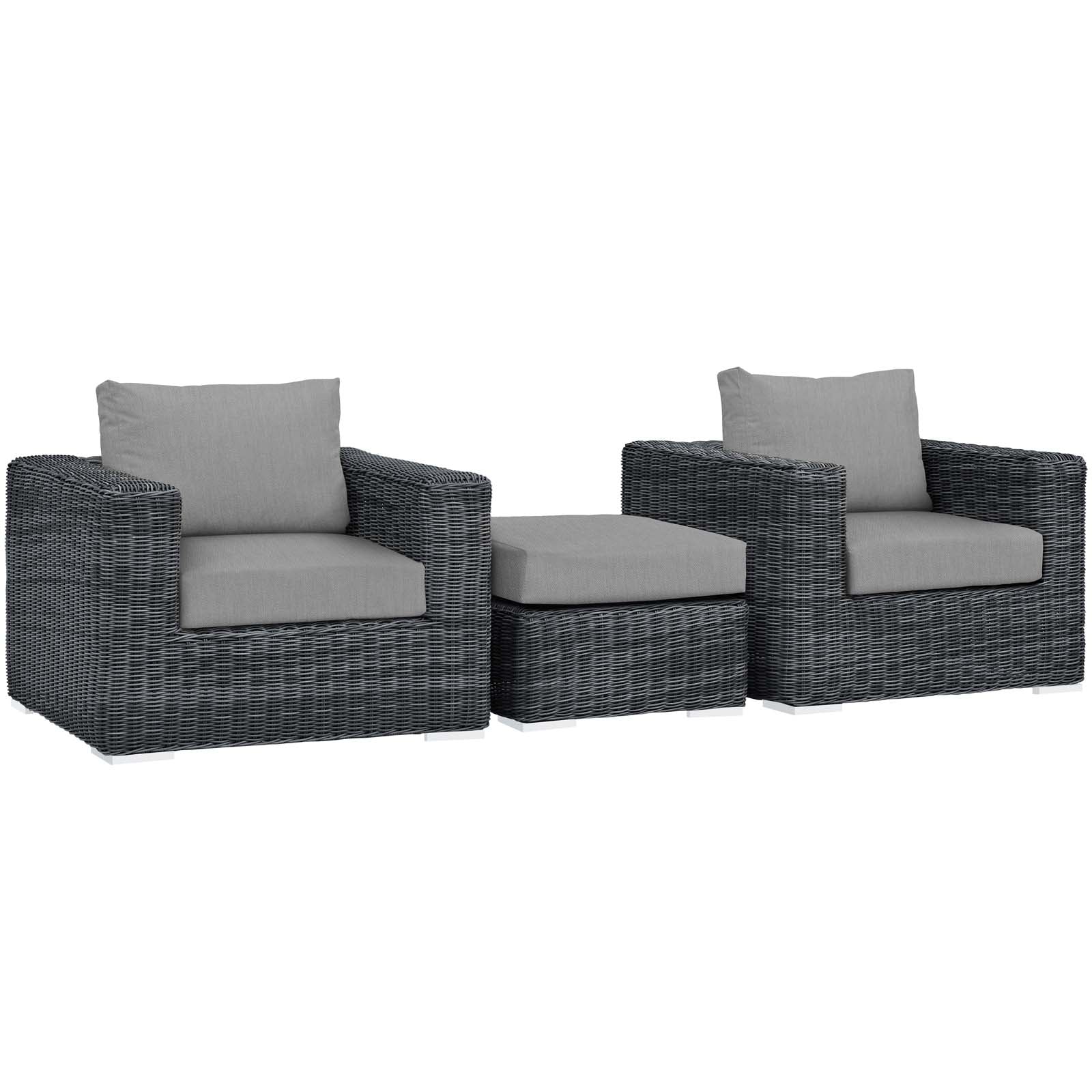 Modway Outdoor Conversation Sets - Summon 3 Piece Outdoor Patio Sunbrella Sectional Set Canvas Gray