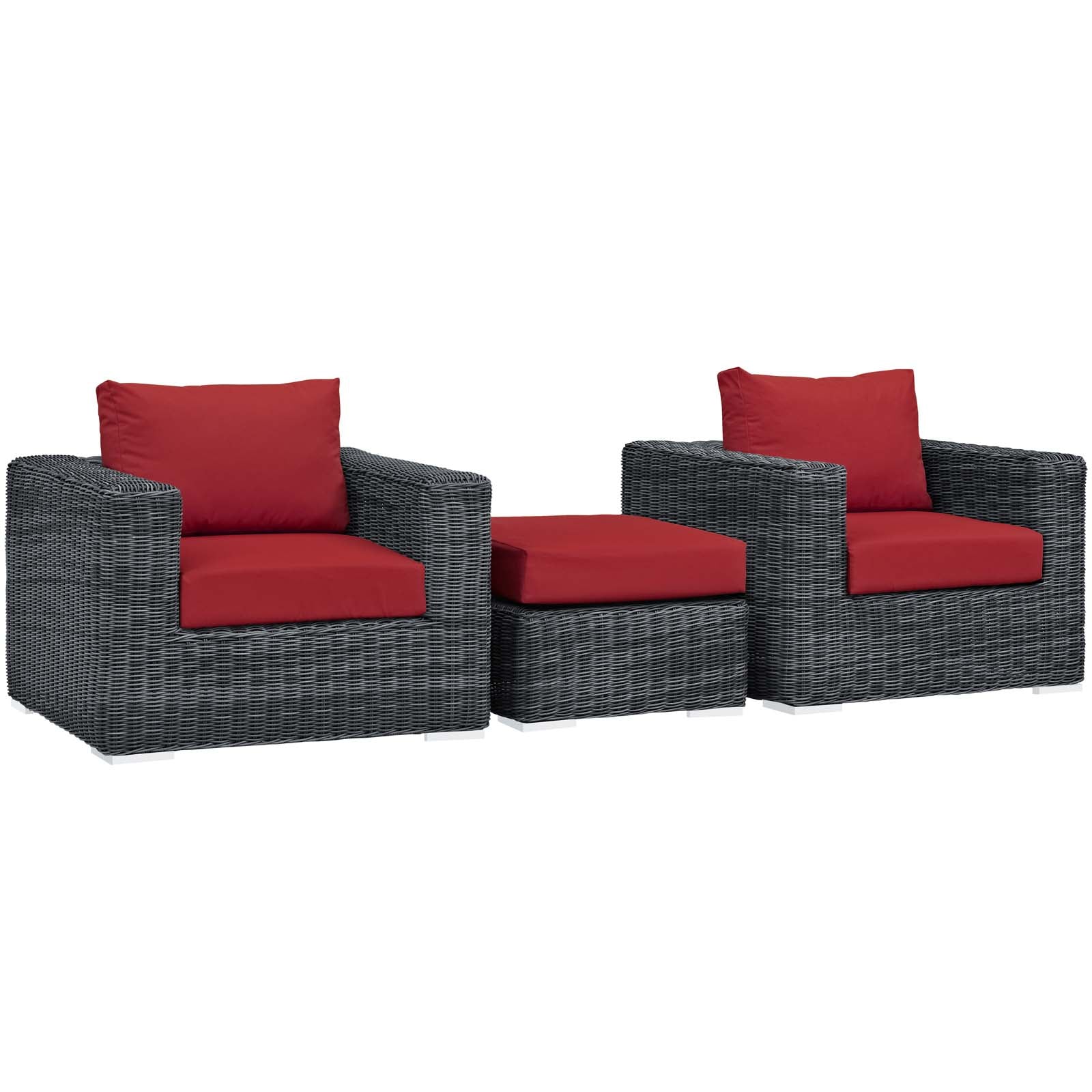 Modway Outdoor Conversation Sets - Summon 3 Piece Outdoor Patio Sunbrella Sectional Set Canvas Red