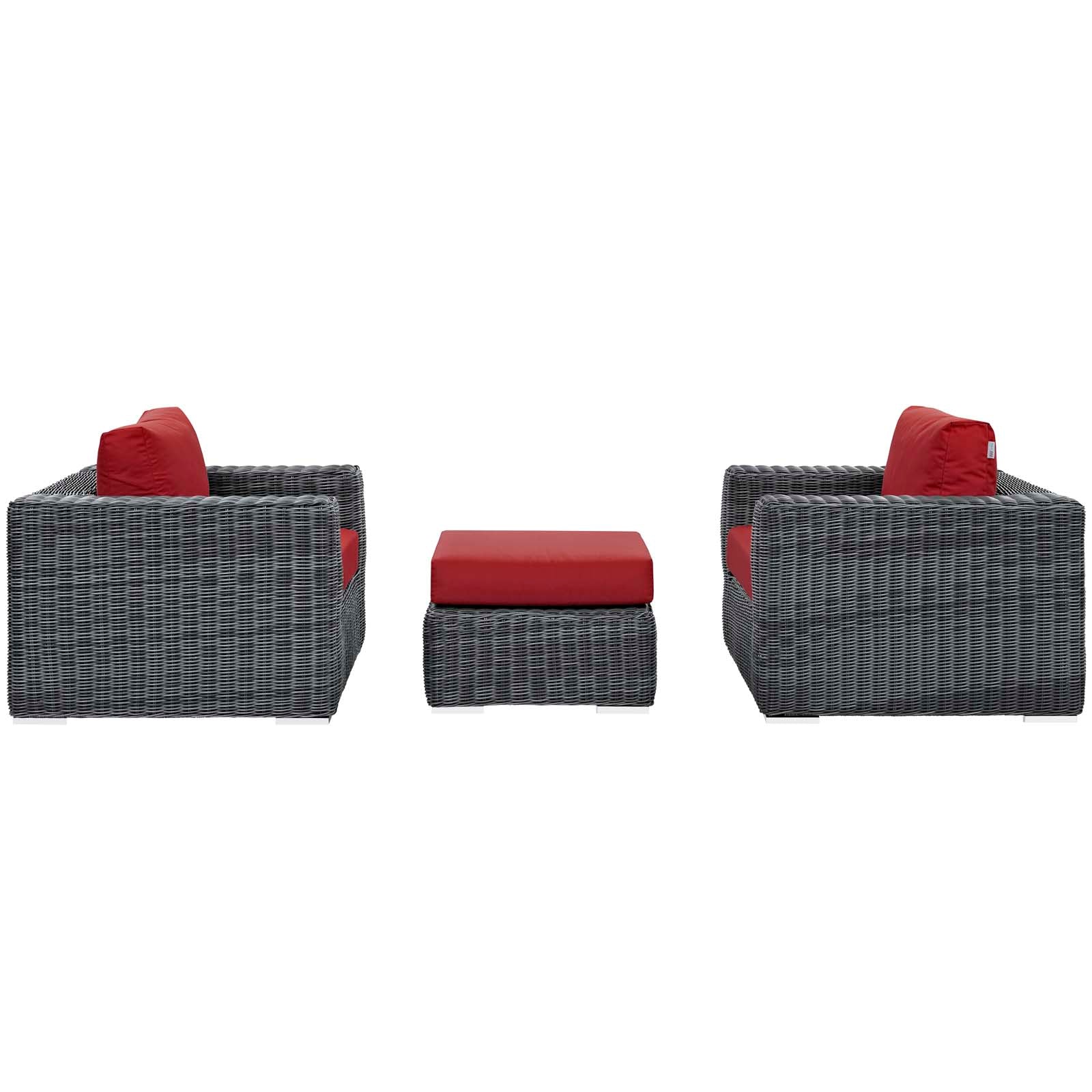 Modway Outdoor Conversation Sets - Summon 3 Piece Outdoor Patio Sunbrella Sectional Set Canvas Red