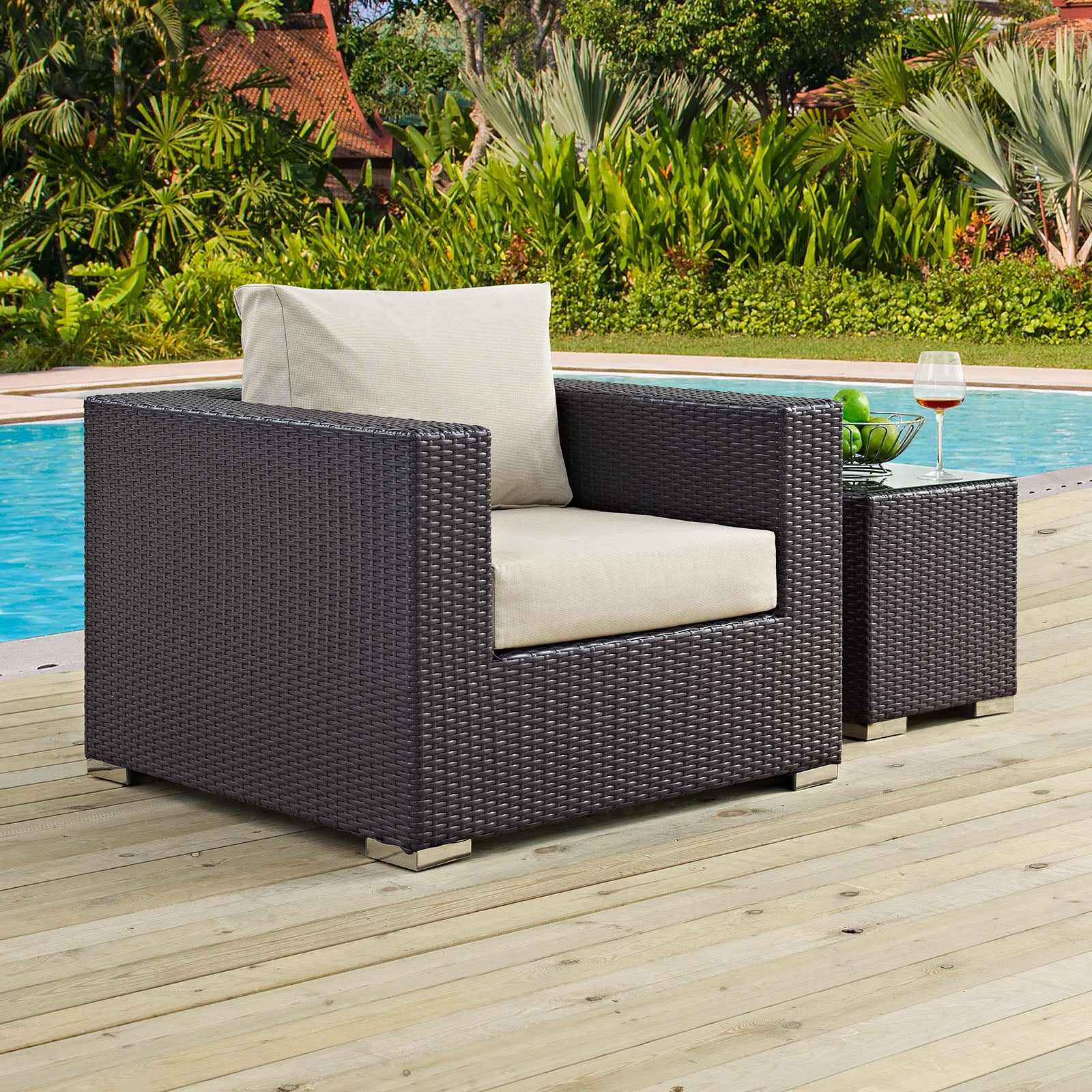 Modway Outdoor Chairs - Convene Outdoor Patio Armchair Espresso Beige