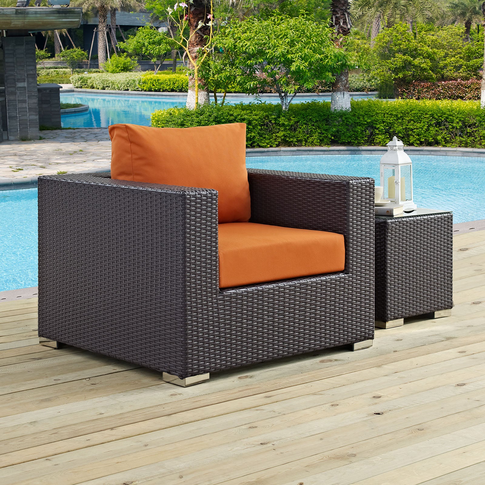 Modway Outdoor Chairs - Convene Outdoor Patio Armchair Espresso Orange