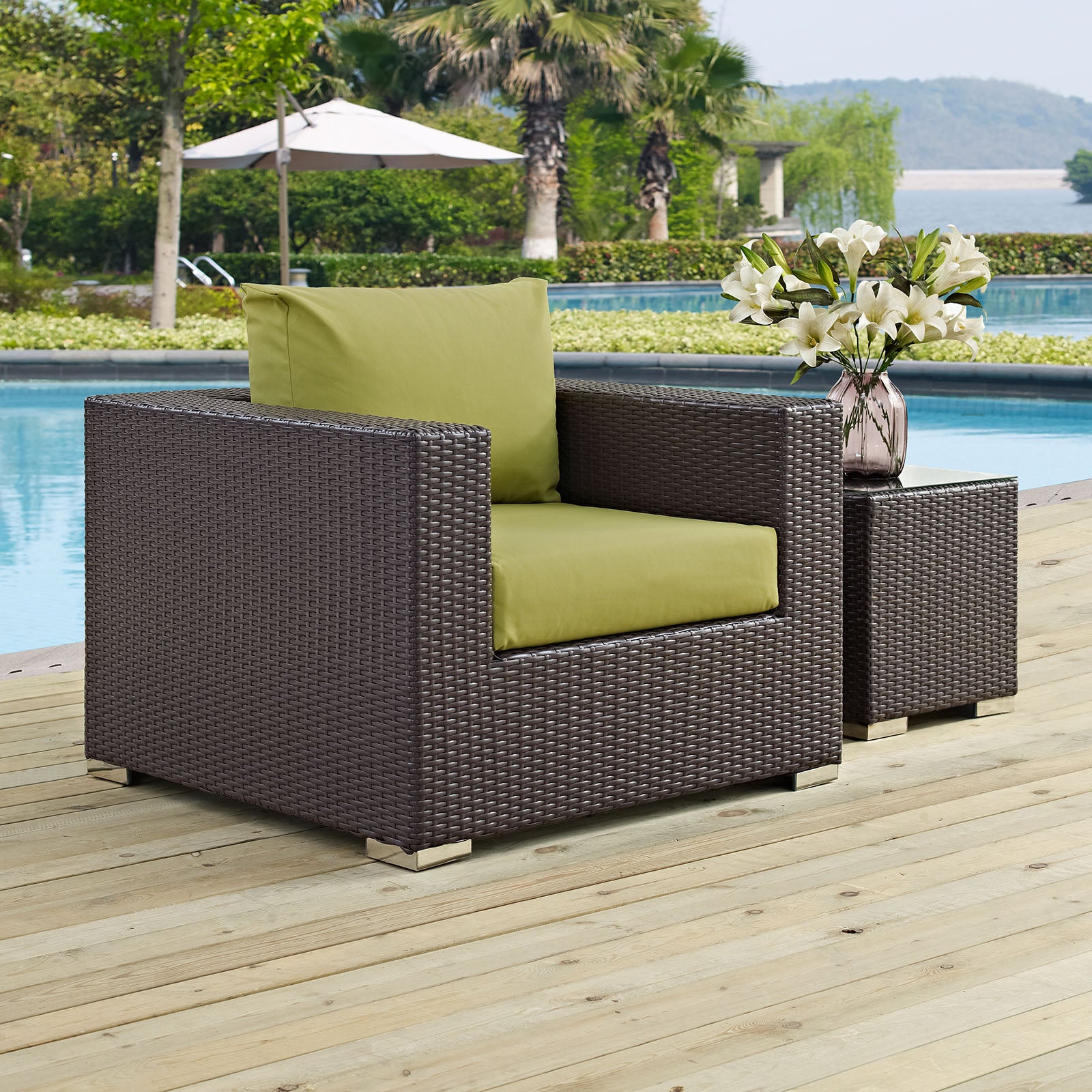 Modway Outdoor Chairs - Convene Outdoor Patio Armchair Espresso Peridot
