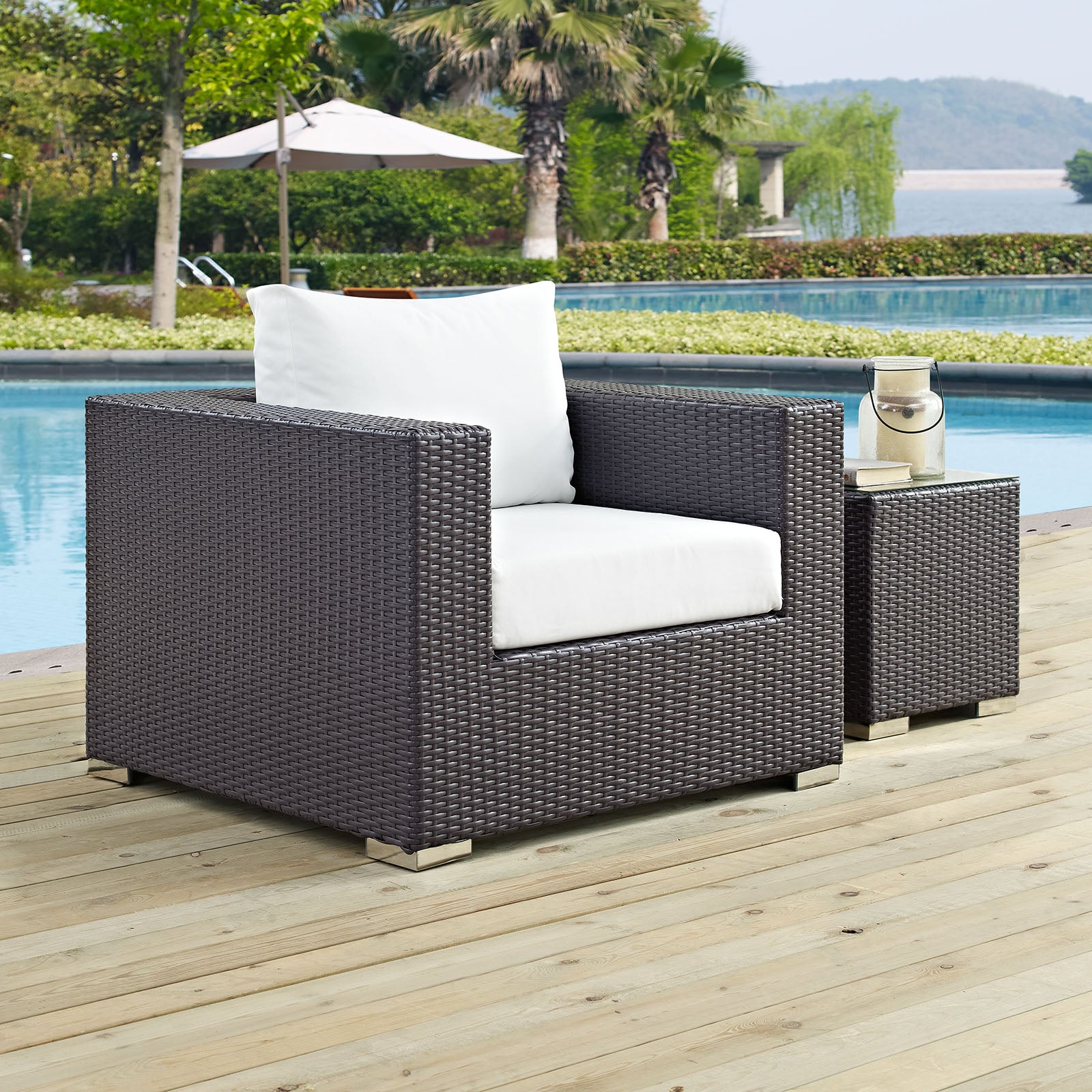 Modway Outdoor Chairs - Convene Outdoor Patio Armchair Espresso White