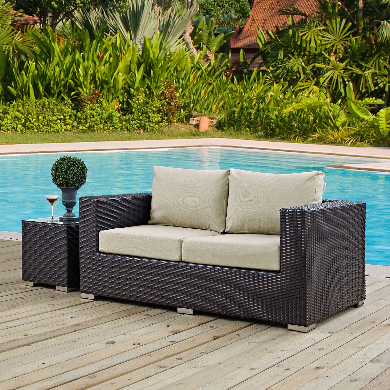 Modway Outdoor Sofas - Convene Outdoor Loveseat Espresso & Beige