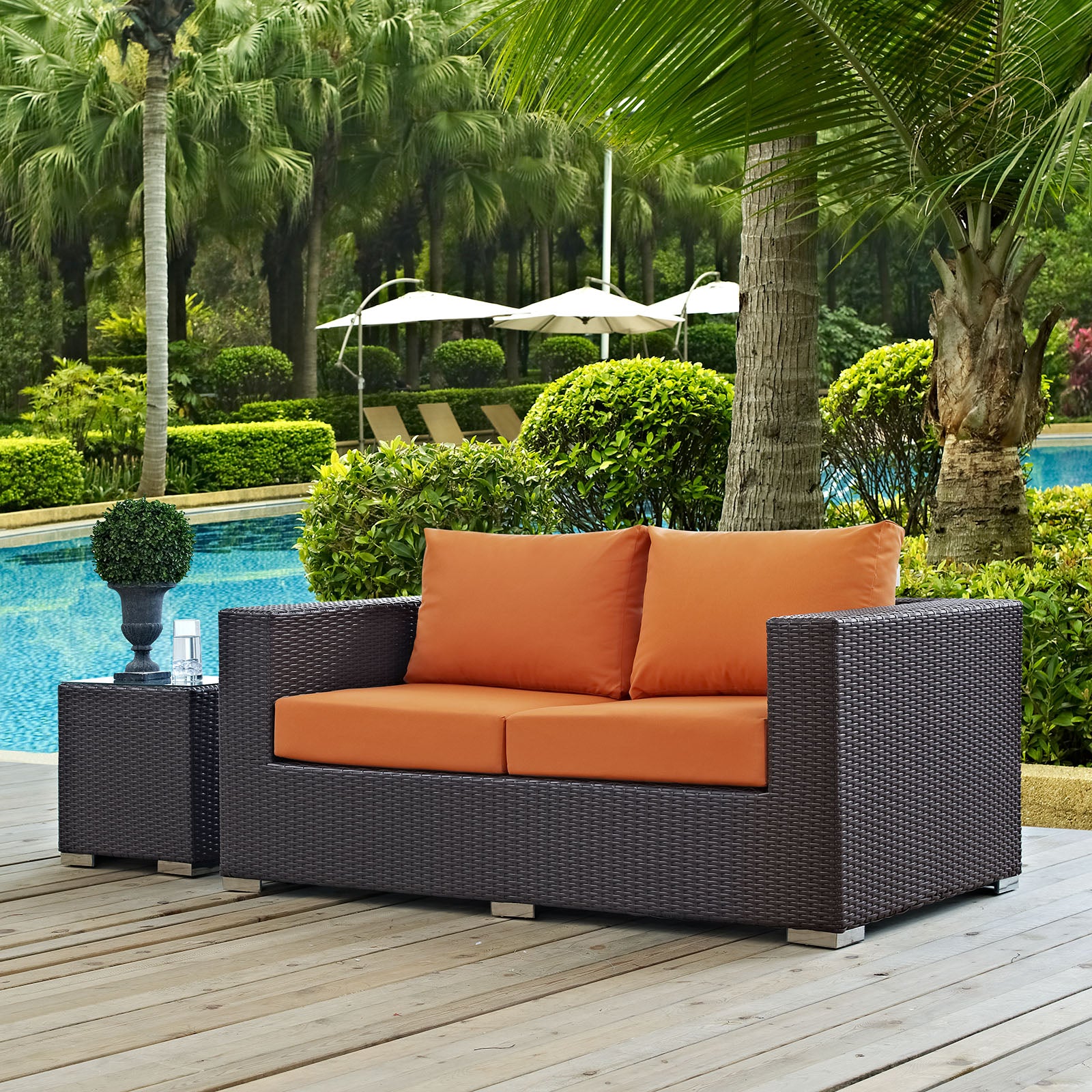 Modway Outdoor Sofas - Convene Outdoor Patio Loveseat Espresso Orange