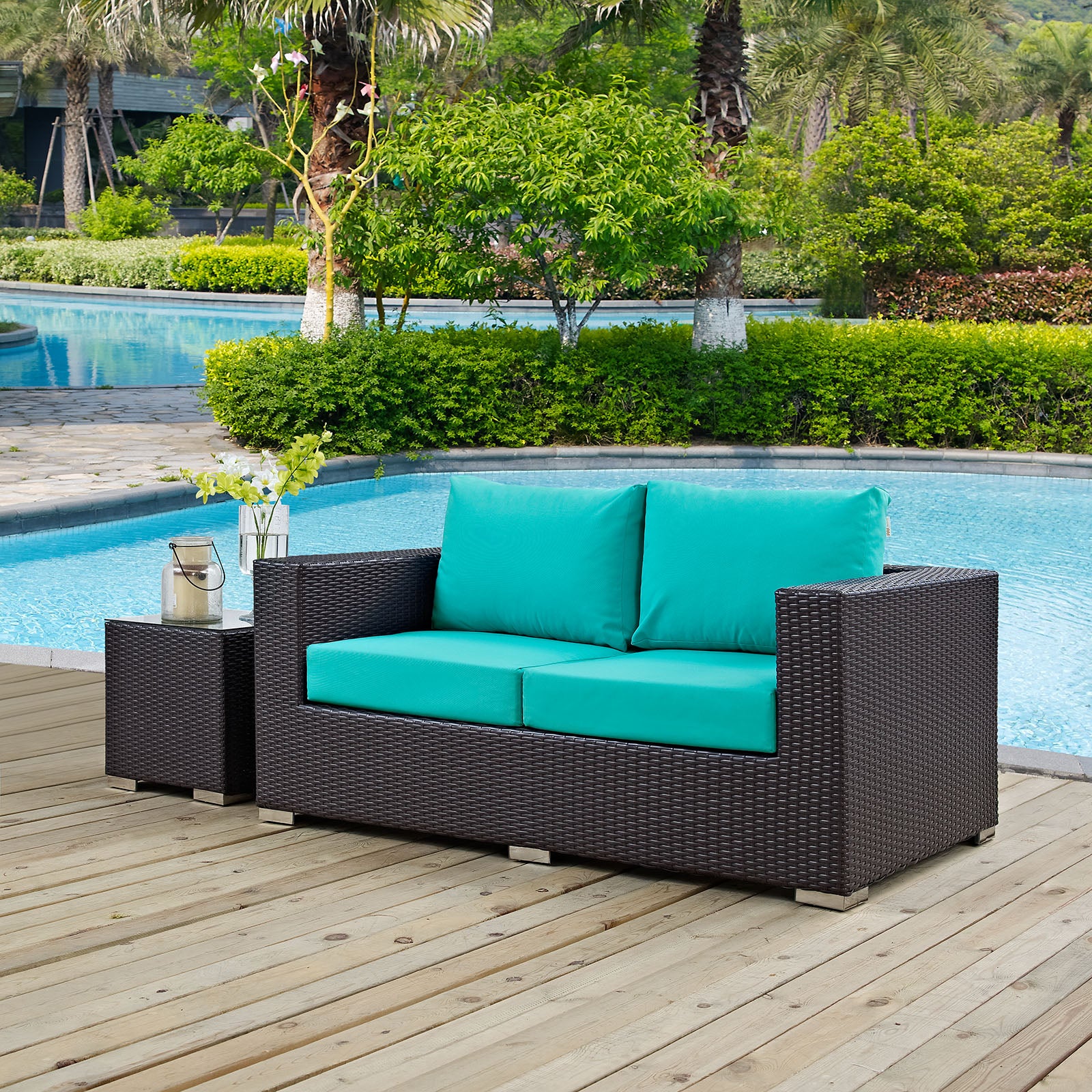Modway Outdoor Sofas - Convene Outdoor Patio Loveseat Espresso Turquoise