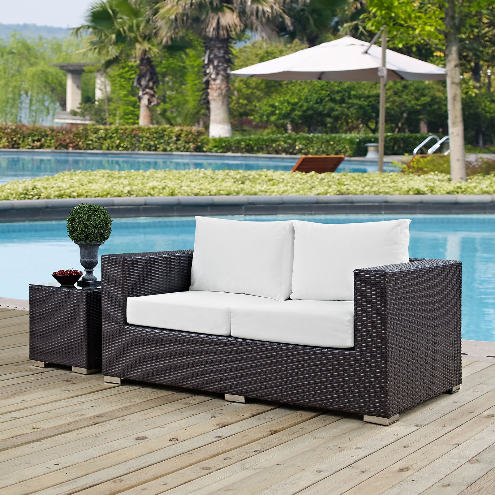 Modway Outdoor Sofas - Convene Outdoor Patio Loveseat Espresso White