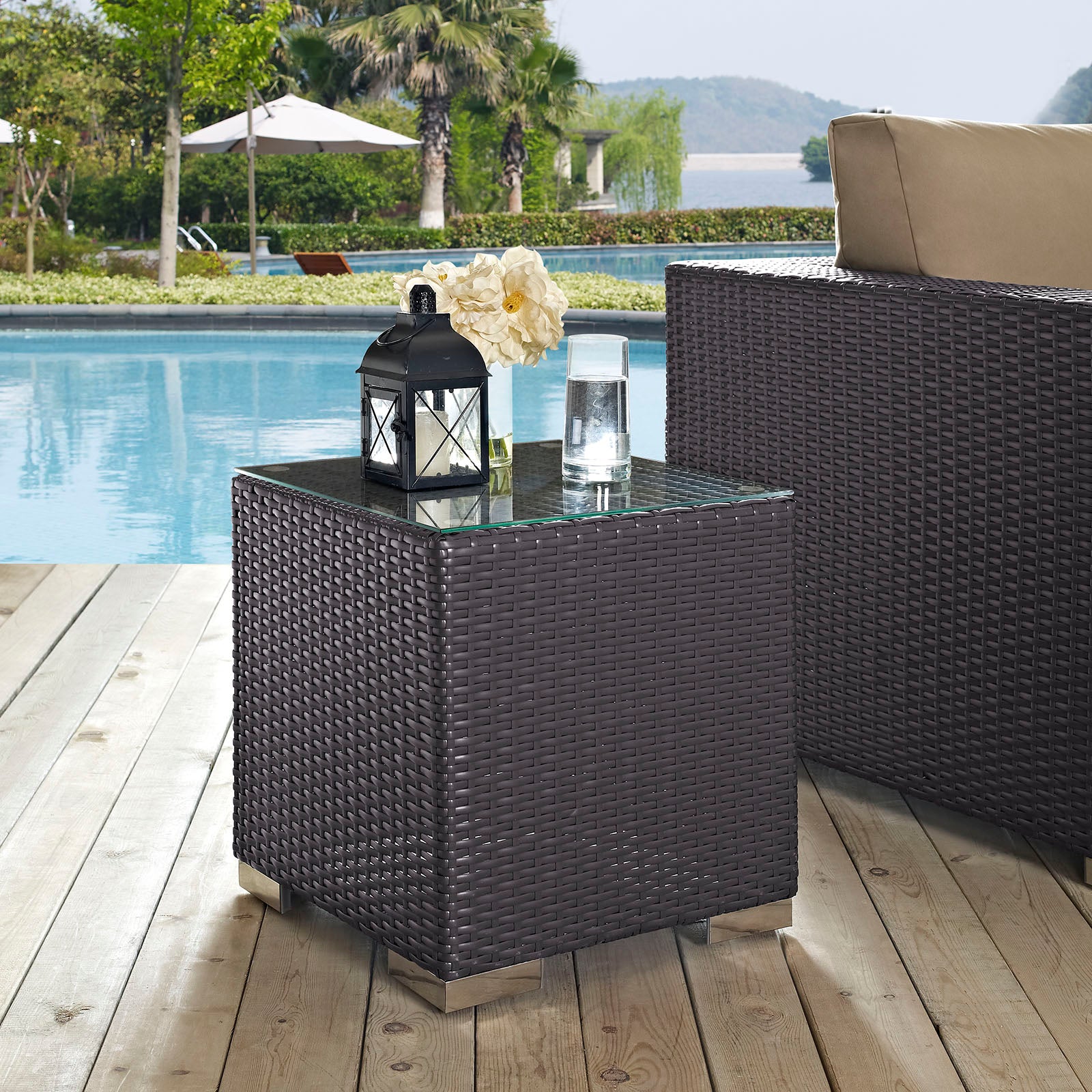 Modway Outdoor Side Tables - Convene Square Side Table Espresso