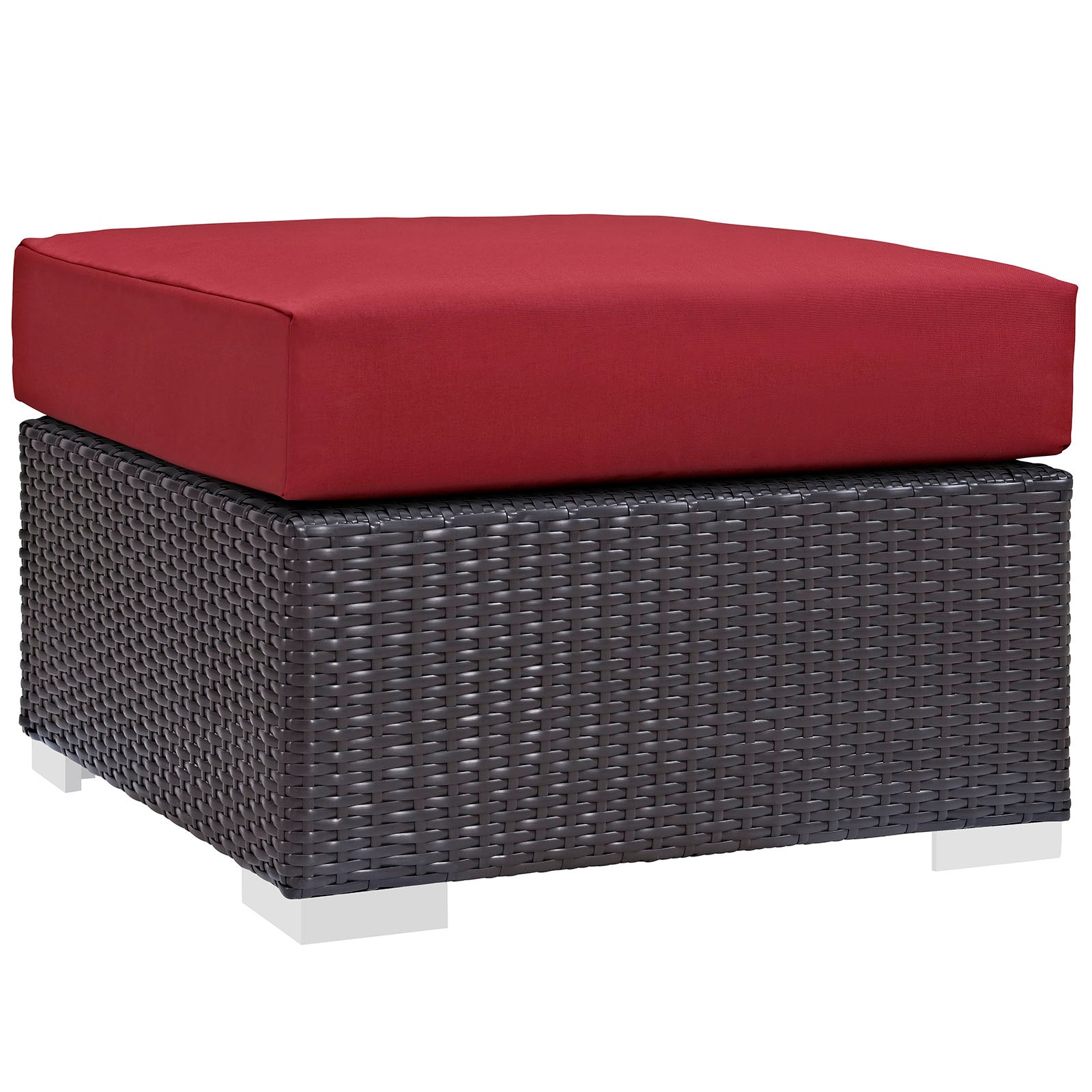 Modway Outdoor Stools & Benches - Convene Outdoor Patio Fabric Square Ottoman Espresso Red
