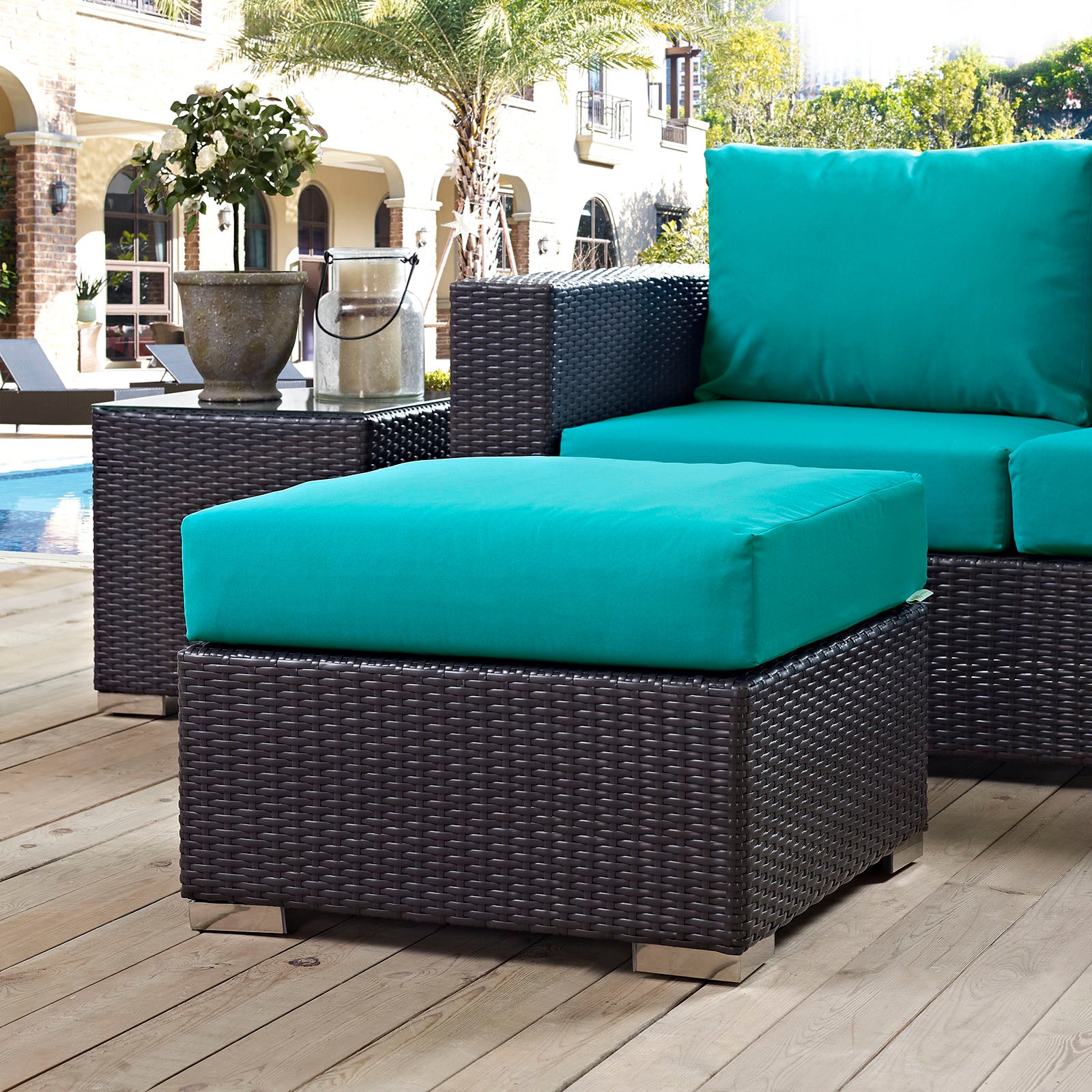 Modway Outdoor Stools & Benches - Convene Outdoor Patio Ottoman Turquoise