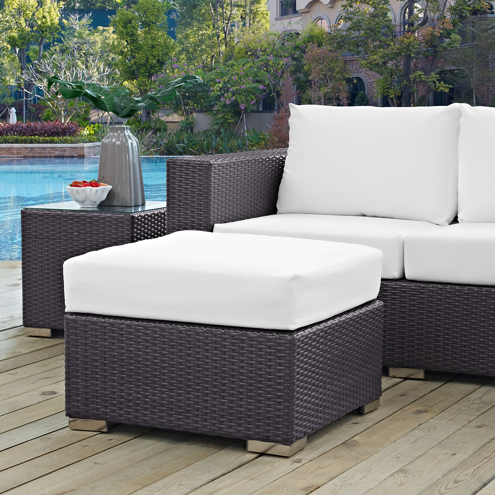 Modway Outdoor Stools & Benches - Convene Outdoor Patio Square Ottoman Espresso & White