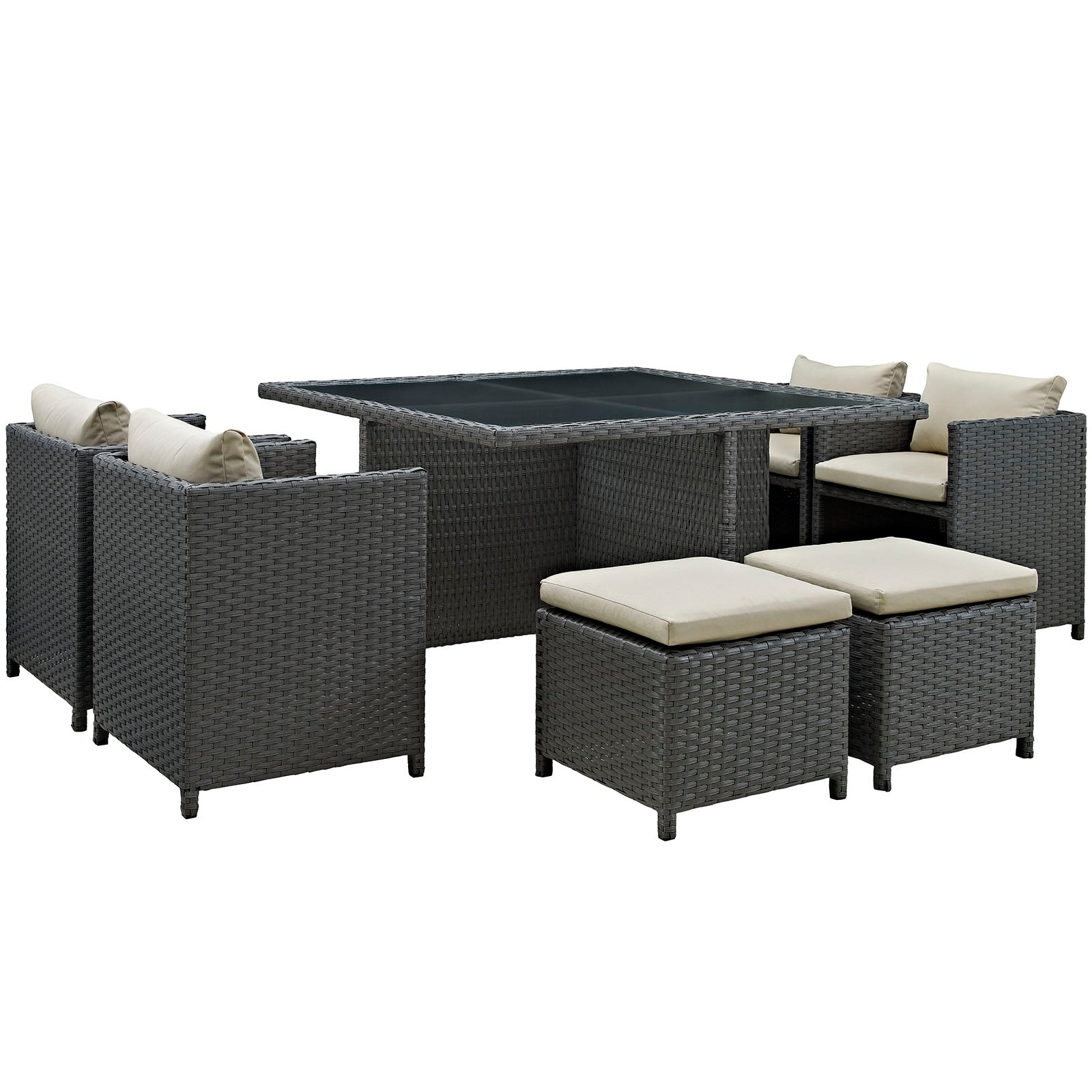 Sojourn 9 Piece Outdoor Patio Sunbrella Dining Set Antique Canvas Beige