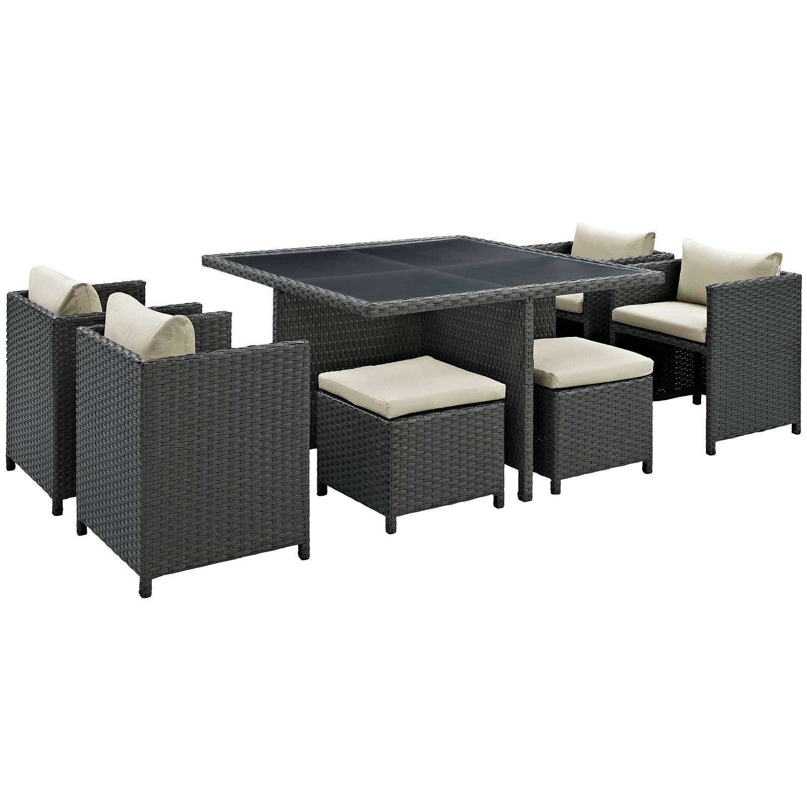 Sojourn 9 Piece Outdoor Patio Sunbrella Dining Set Antique Canvas Beige