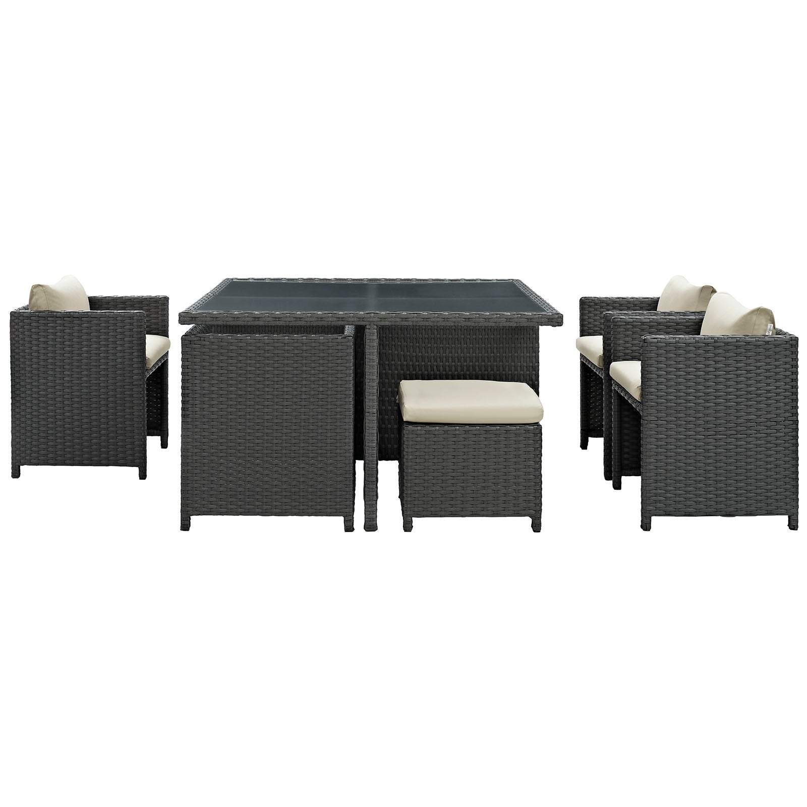 Sojourn 9 Piece Outdoor Patio Sunbrella Dining Set Antique Canvas Beige