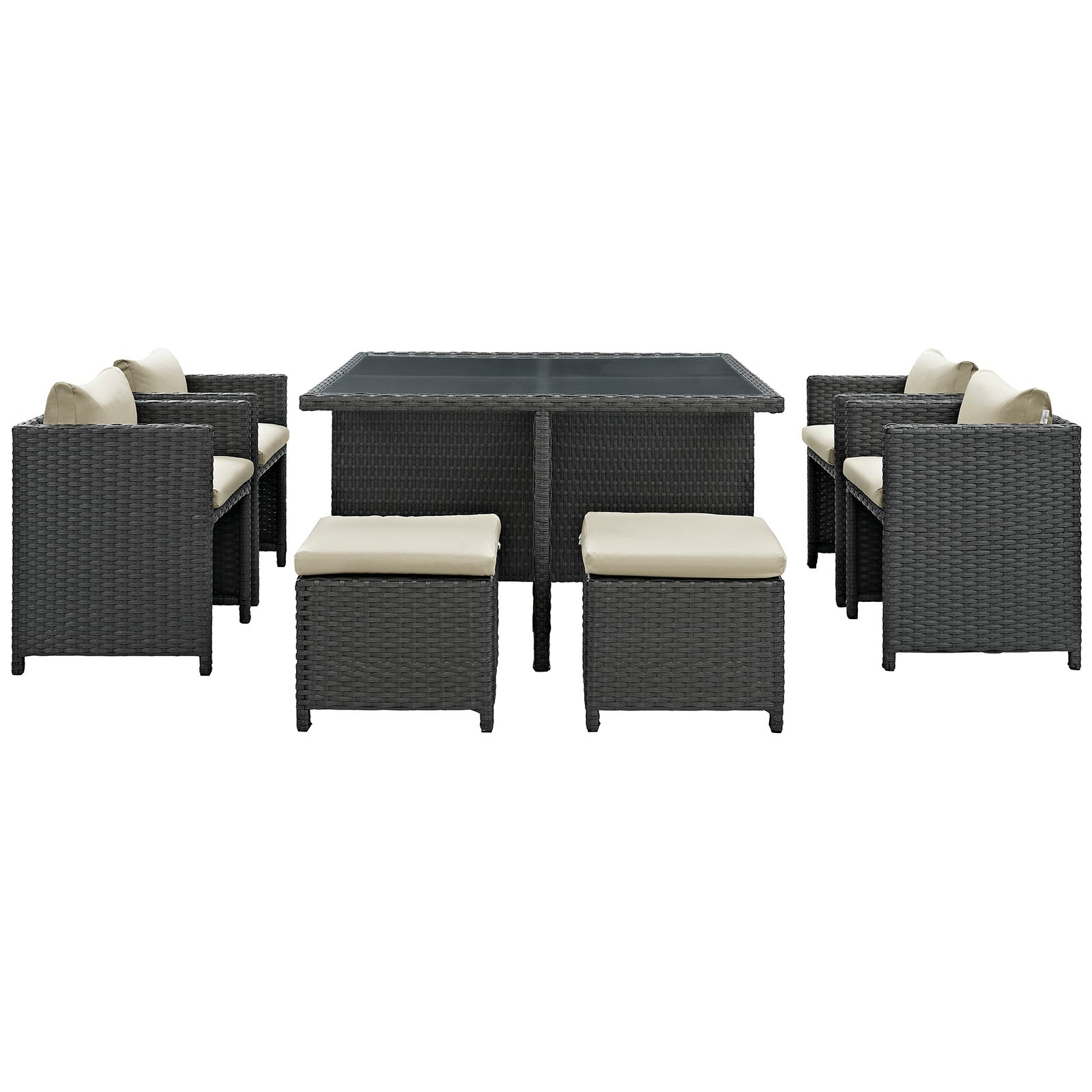 Sojourn 9 Piece Outdoor Patio Sunbrella Dining Set Antique Canvas Beige