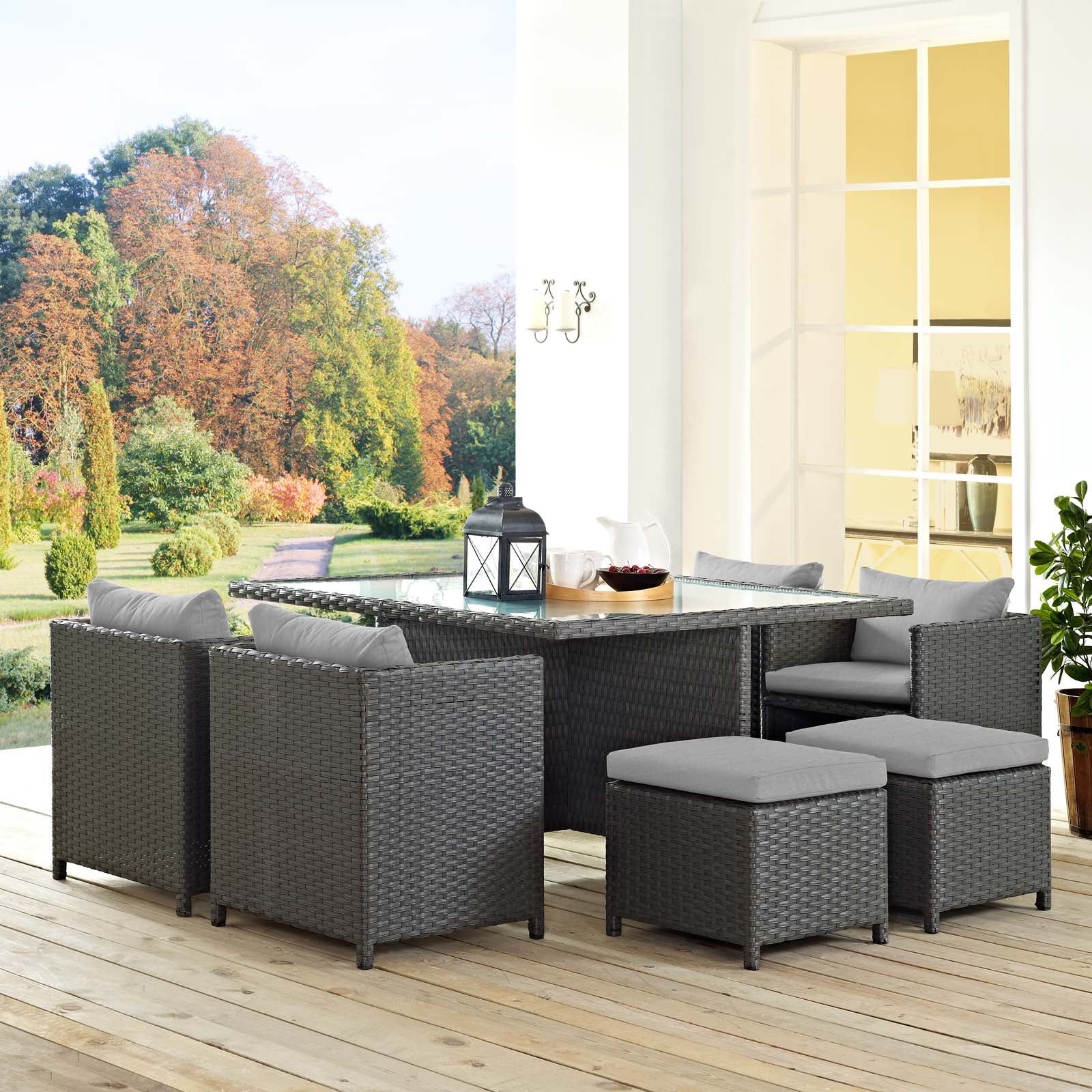 9 piece rattan sales cube set grey