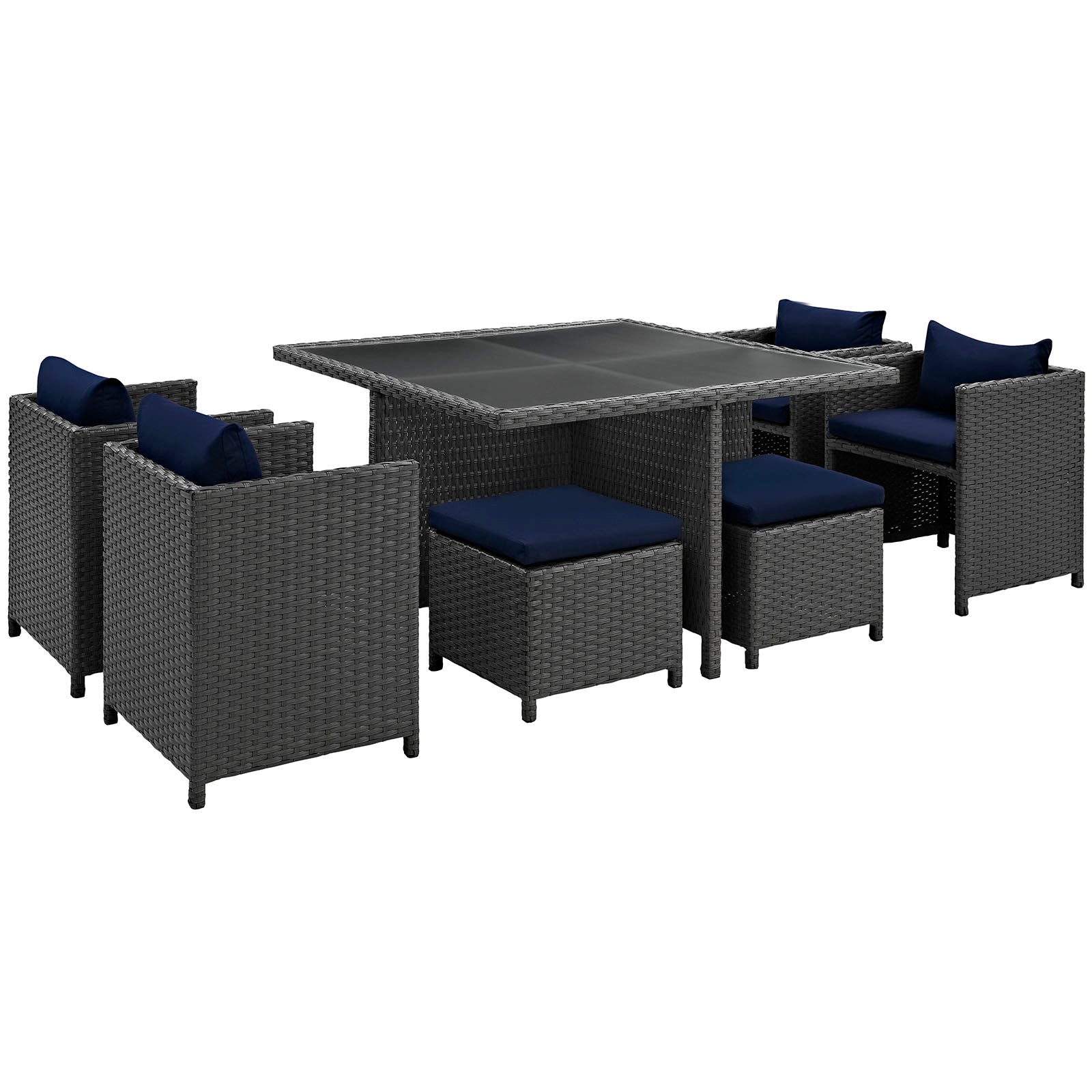 Modway Outdoor Dining Sets - Sojourn 9 Piece Outdoor Patio Dining Set Canvas Navy