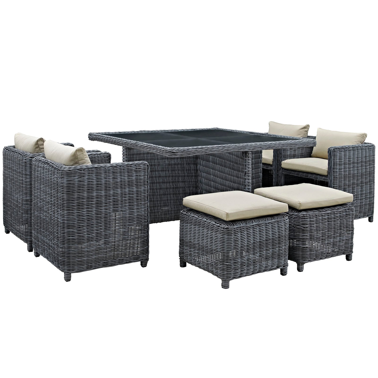 Summon 9 Piece Outdoor Patio Sunbrella Dining Set Antique Canvas Beige