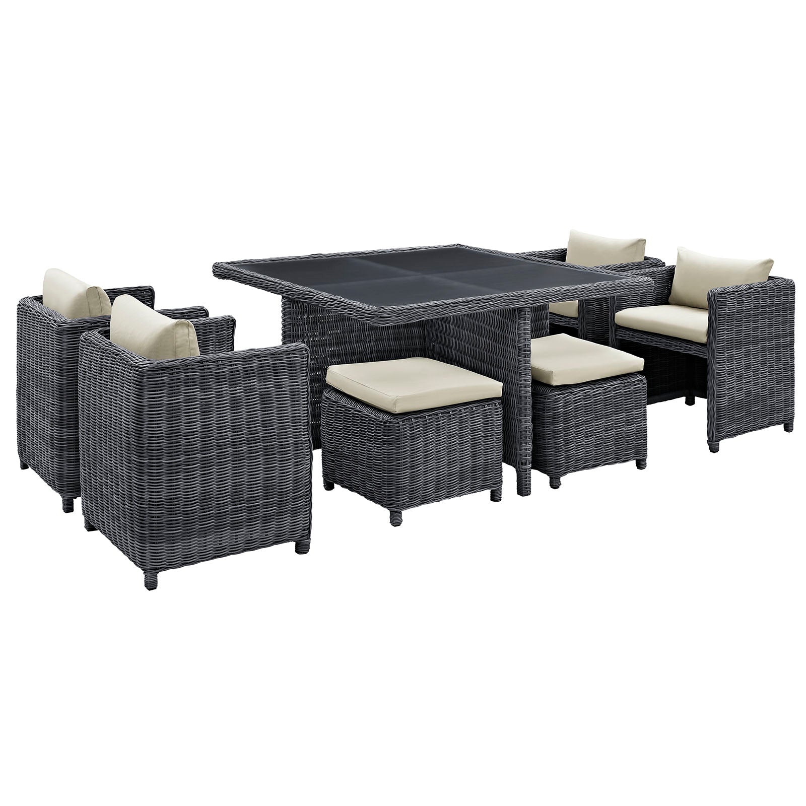 Summon 9 Piece Outdoor Patio Sunbrella Dining Set Antique Canvas Beige