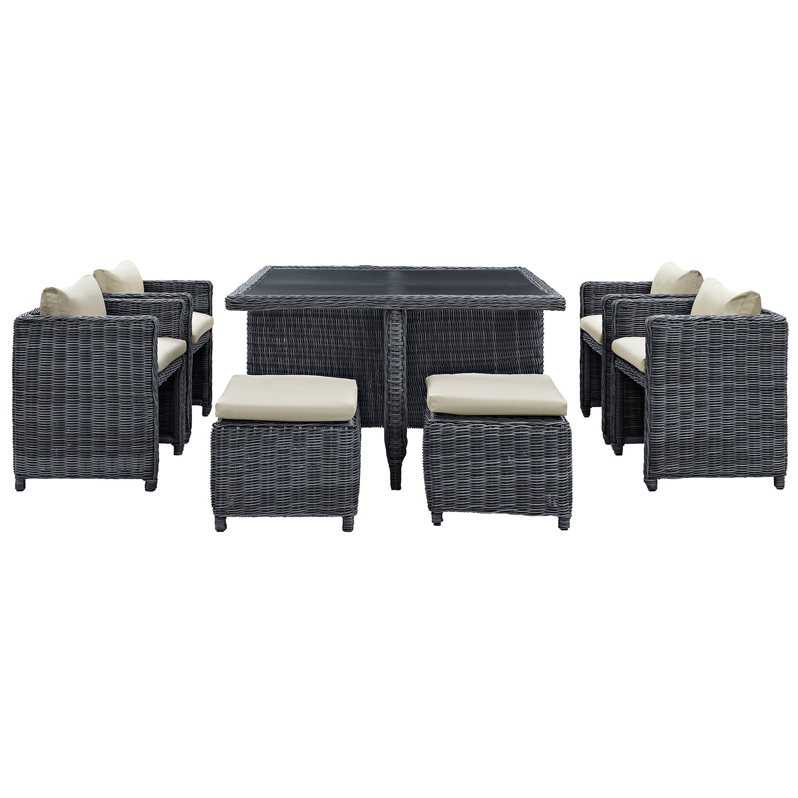 Summon 9 Piece Outdoor Patio Sunbrella Dining Set Antique Canvas Beige