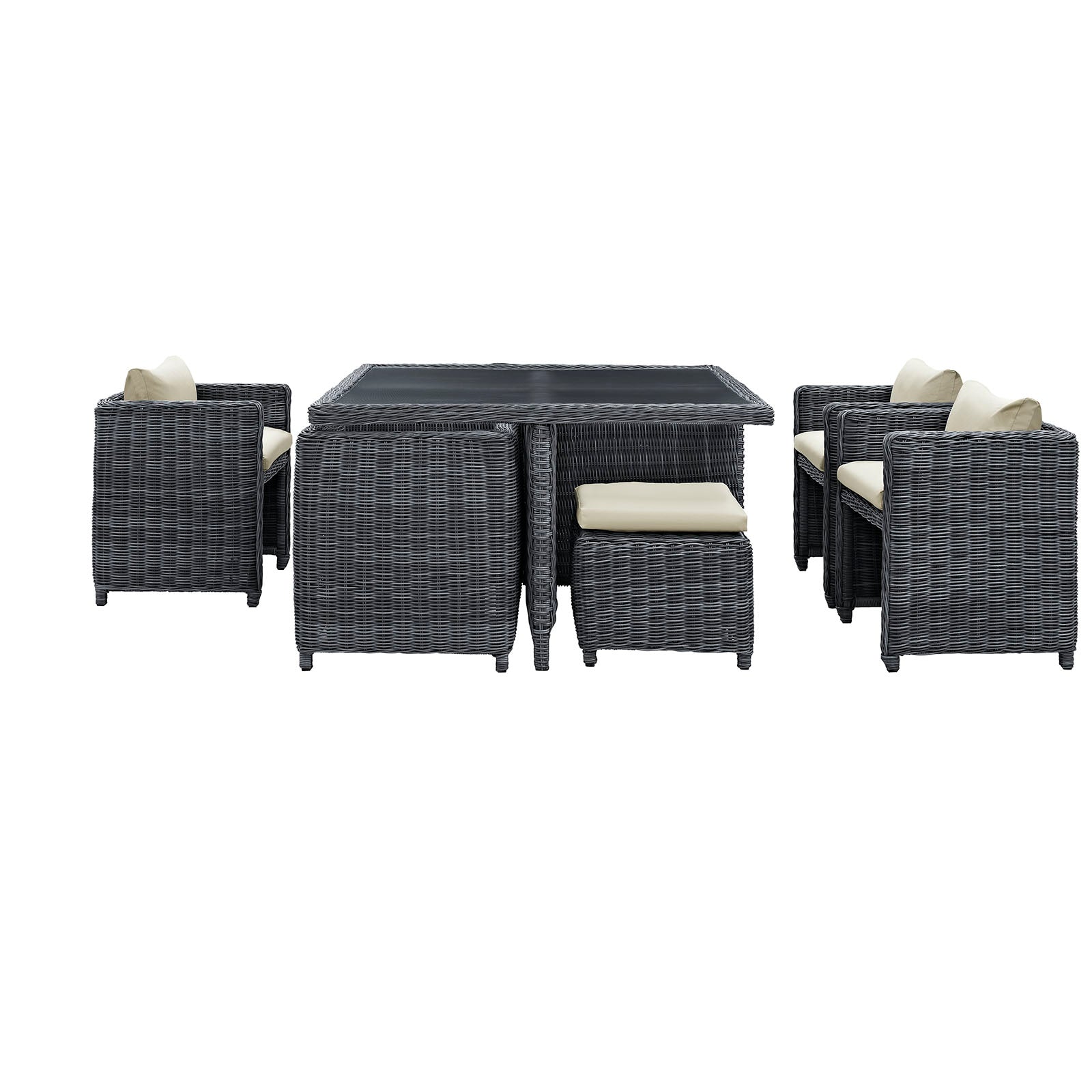 Summon 9 Piece Outdoor Patio Sunbrella Dining Set Antique Canvas Beige