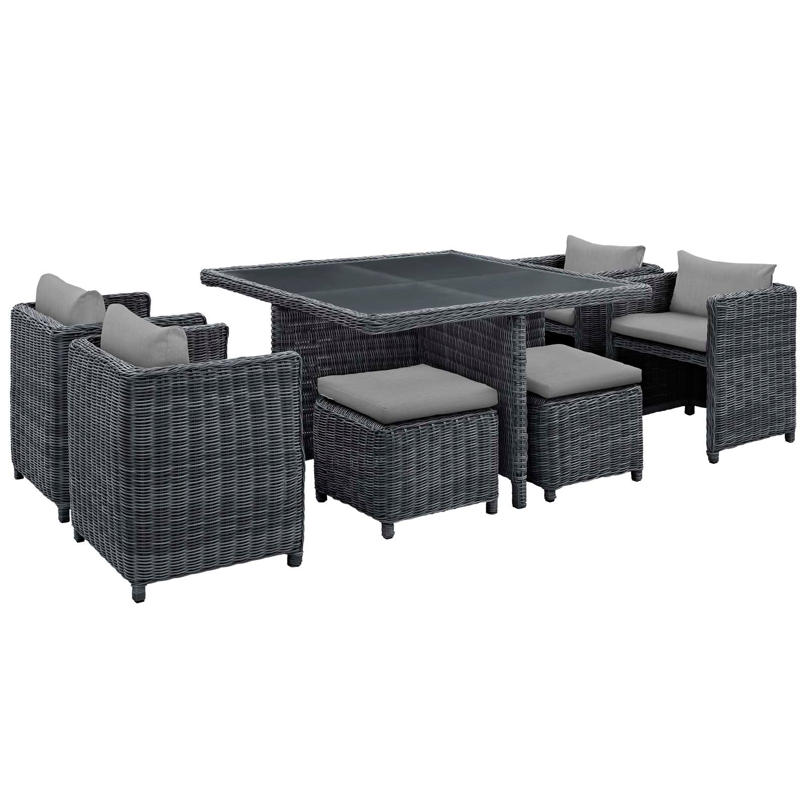 Modway Outdoor Dining Sets - Summon 9 Piece Outdoor Patio Sunbrella Dining Set Canvas Gray