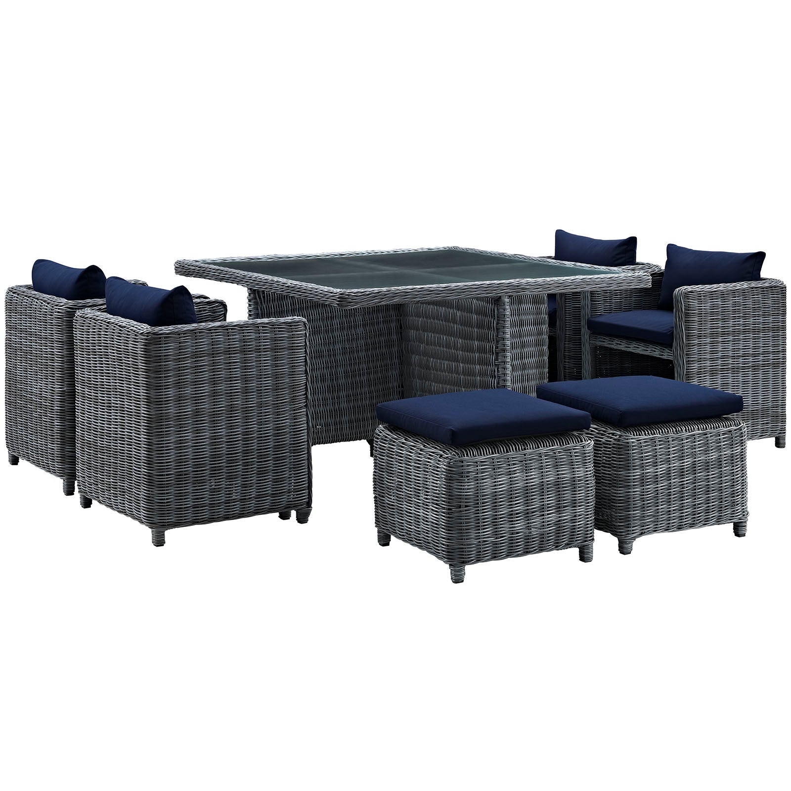 Modway Outdoor Dining Sets - Summon 9 Piece Outdoor Patio Sunbrella Dining Set Canvas Navy