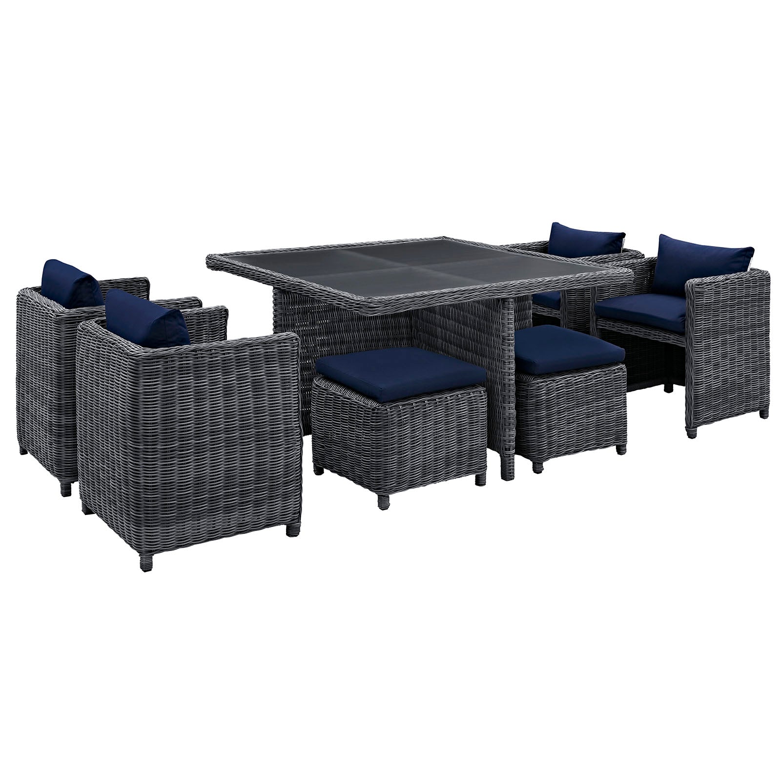 Modway Outdoor Dining Sets - Summon 9 Piece Outdoor Patio Sunbrella Dining Set Canvas Navy