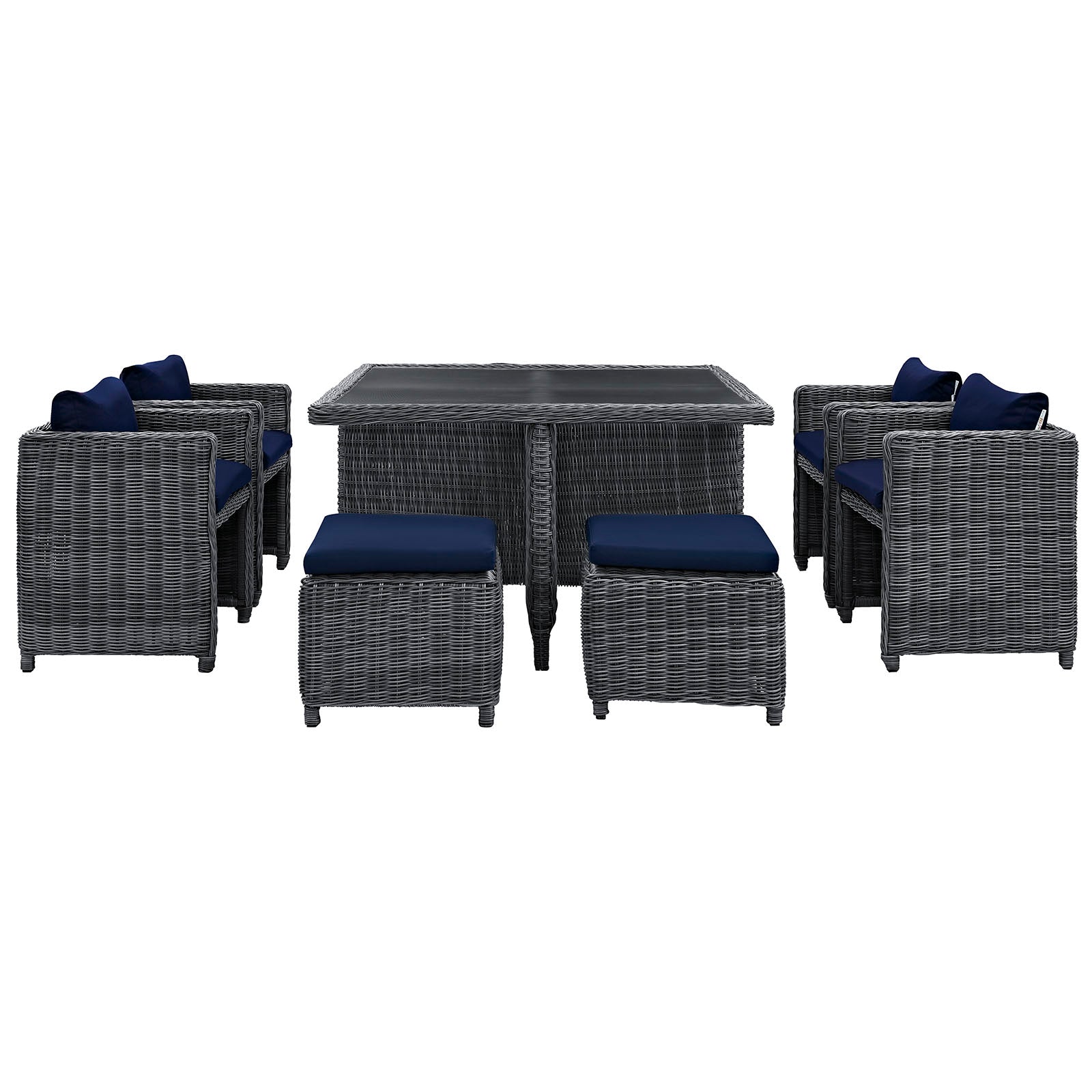 Summon 9 Piece Outdoor Patio Sunbrella Dining Set Canvas Navy