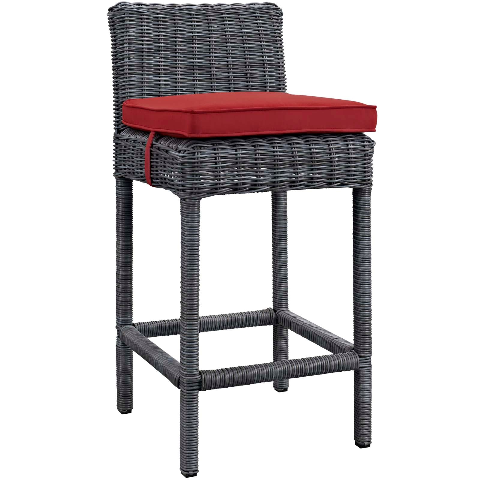 Modway Outdoor Barstools - Summon Outdoor Patio Sunbrella Bar Stool Gray Red