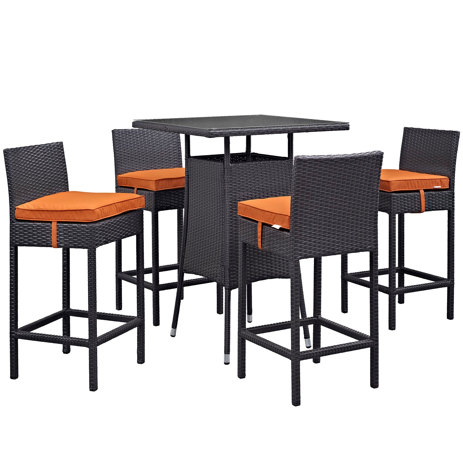 Modway Outdoor Dining Sets - Convene 5 Piece Outdoor Patio Pub Set Espresso Orange