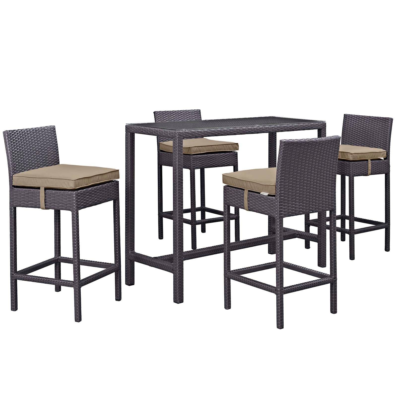 Modway Outdoor Dining Sets - Convene 5 Piece Outdoor Patio Pub Set Espresso Mocha 93"